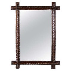 Antique 19th Century Rustic Tramp Art Mirror, Notch Cut Design, Austria ca. 1870