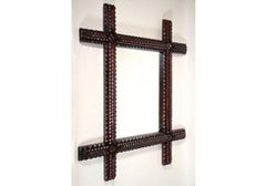 Specchio da parete rustico Tramp Art del XIX secolo intagliato a mano, Austria, circa 1870