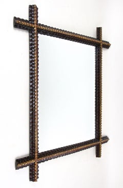 19th Century Rustic Tramp Art Wall Mirror, Handcarved, Austria ca. 1880