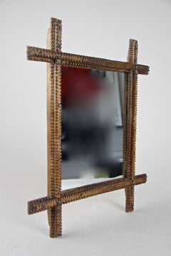 19th Century Rustic Tramp Art Wall Mirror, Handcarved, Austria, circa 1870