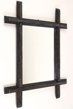 19th Century Rustic Tramp Art Wall Mirror - Handcarved, Austria circa 1870