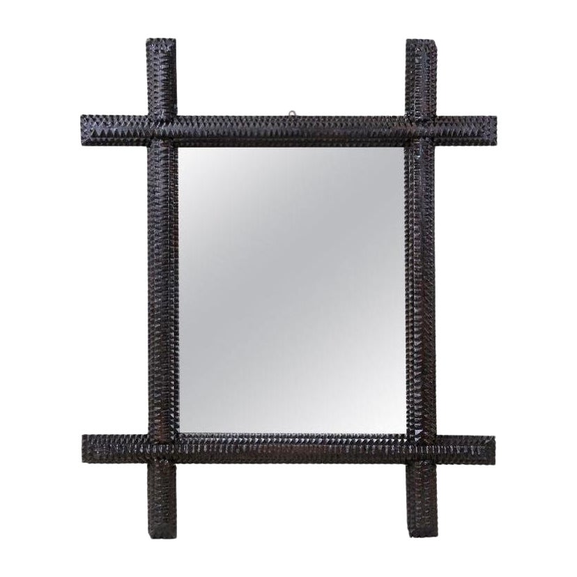 Miroir mural Rustic Tramp Art du 19ème siècle - Sculpté à la main, Autriche vers 1870