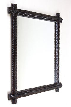 19th Century Rustic Tramp Art Wall Mirror, Handcarved, Austria circa 1880