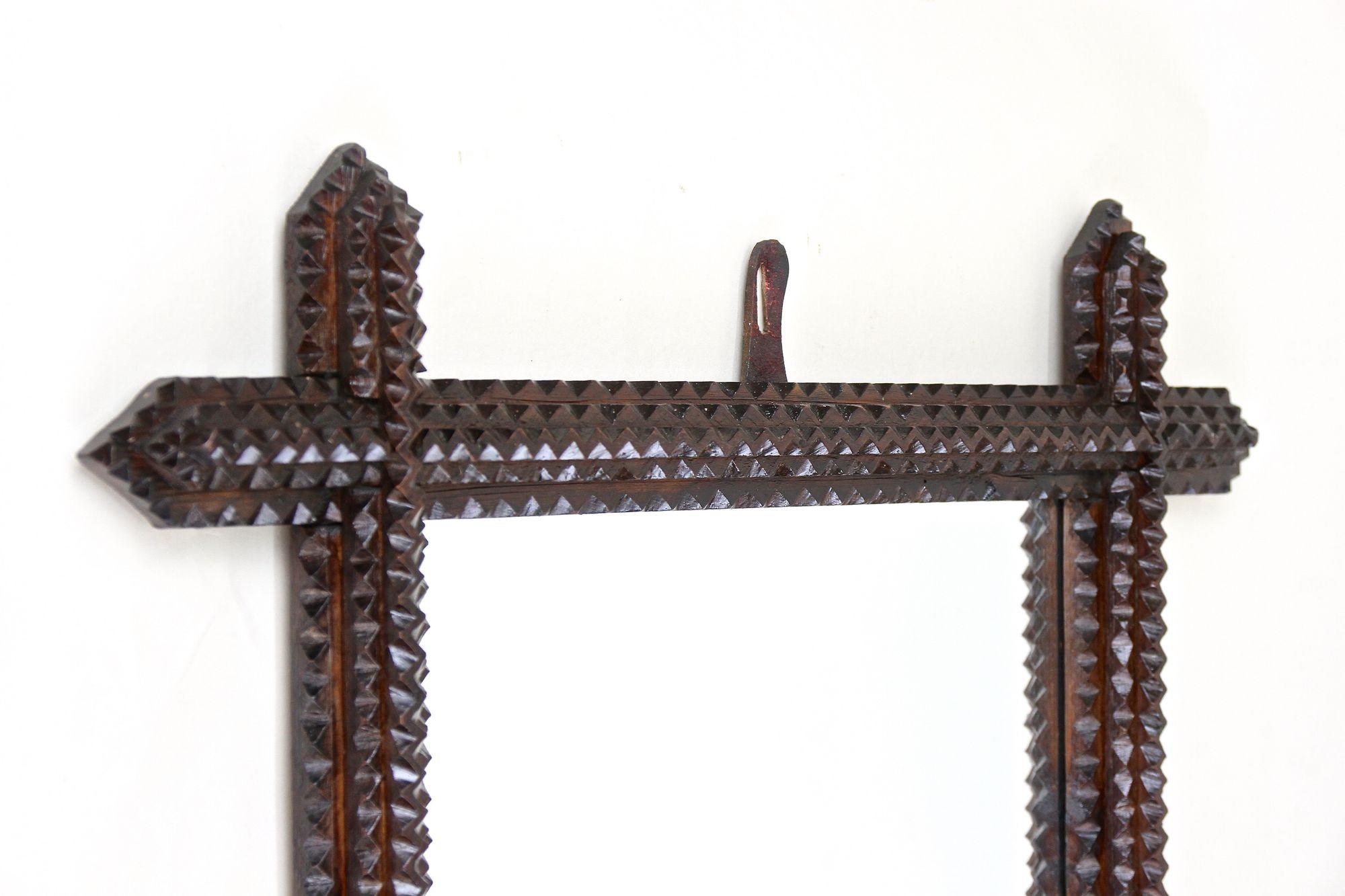 Hand-Carved 19th Century Rustic Tramp Art Wall Mirror, Handcarved, Austria circa 1880 For Sale