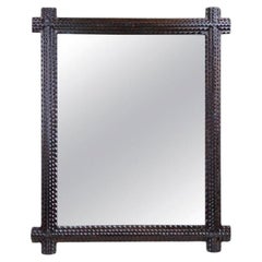19th Century Rustic Tramp Art Wall Mirror, Handcarved, Austria circa 1880