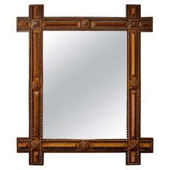 Antique 19th Century Rustic Tramp Art Wall Mirror Handcarved, Austria, circa 1890