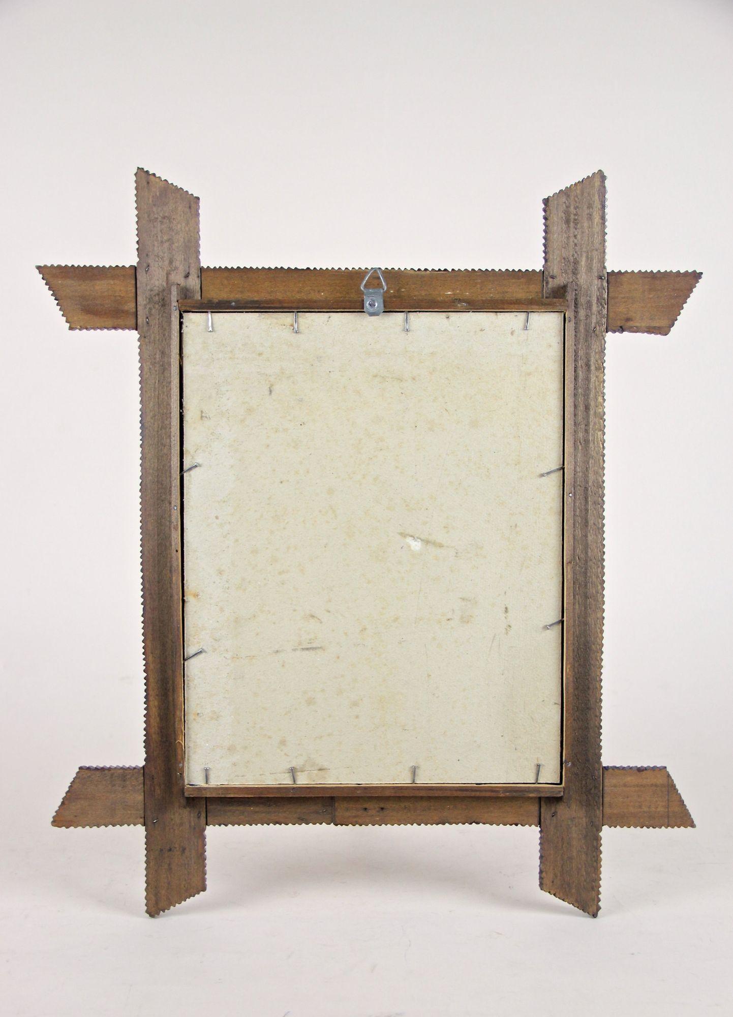 19th Century Rustic Tramp Art Wall Mirror, Notch Cut, Austria, circa 1880 For Sale 11