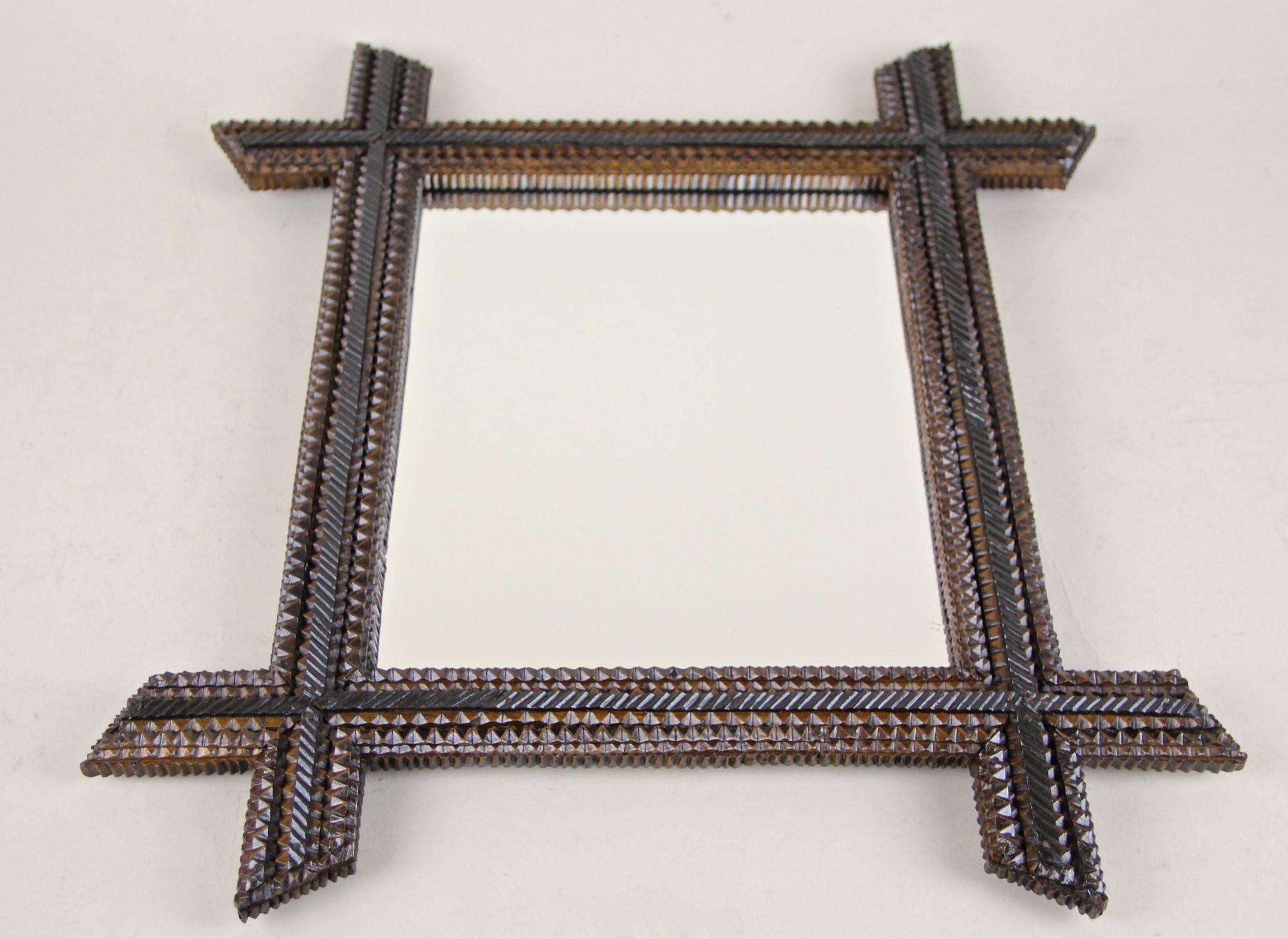 19th Century Rustic Tramp Art Wall Mirror, Notch Cut, Austria, circa 1880 For Sale 4