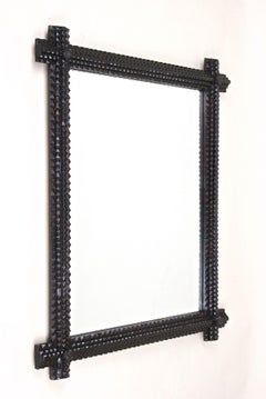 19th Century Rustic Tramp Art Wall Mirror, Protruding Corners, Austria ca. 1880