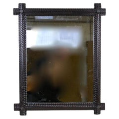 19th Century Rustic Tramp Art Wall Mirror, Protruding Corners, Austria ca. 1880