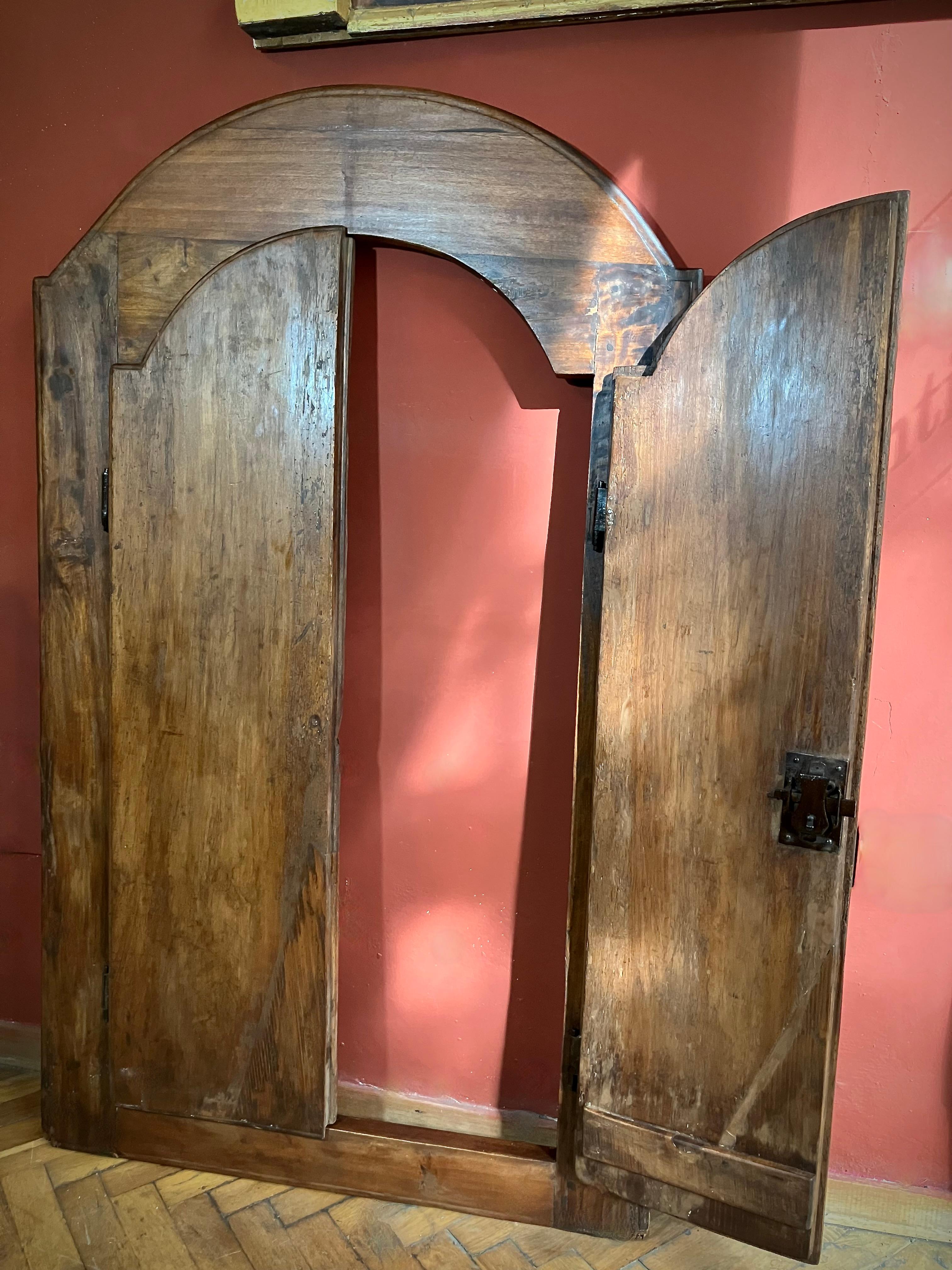 19th Century 19th-Century Rustic Tuscan Window in Solid Wood Original Wrought Iron Hardware For Sale