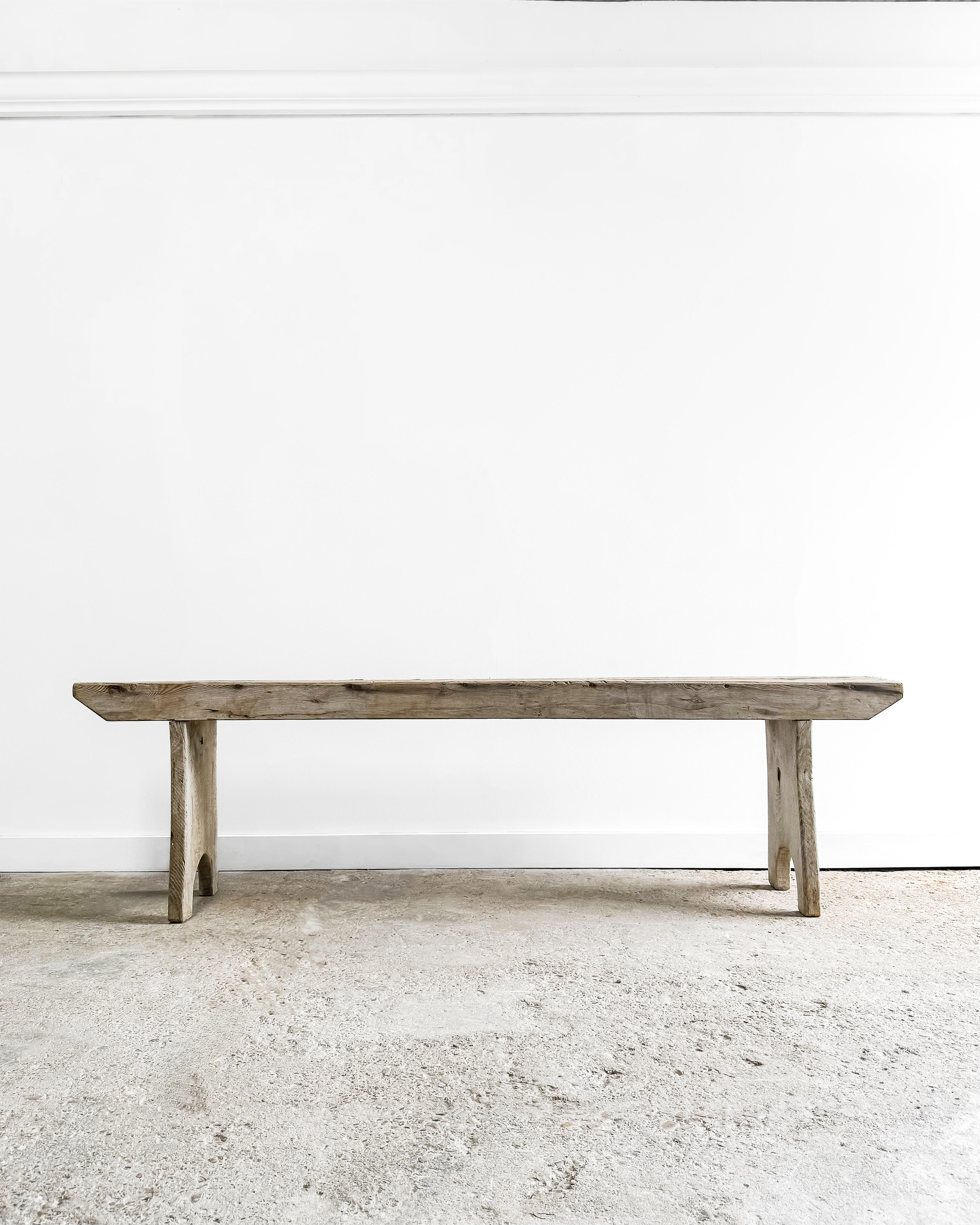 English 19th Century Rustic White Oak Bench