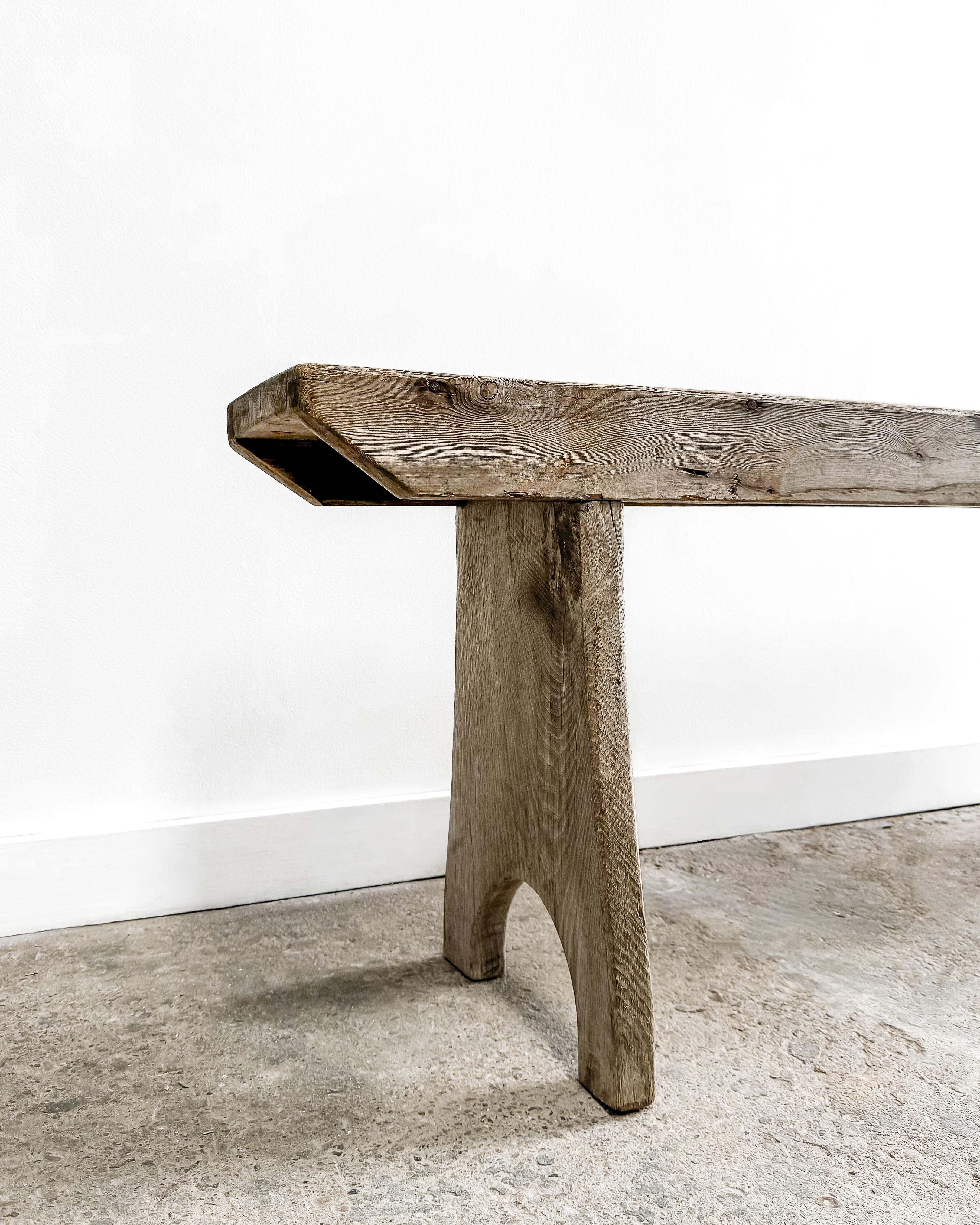 19th Century Rustic White Oak Bench 1