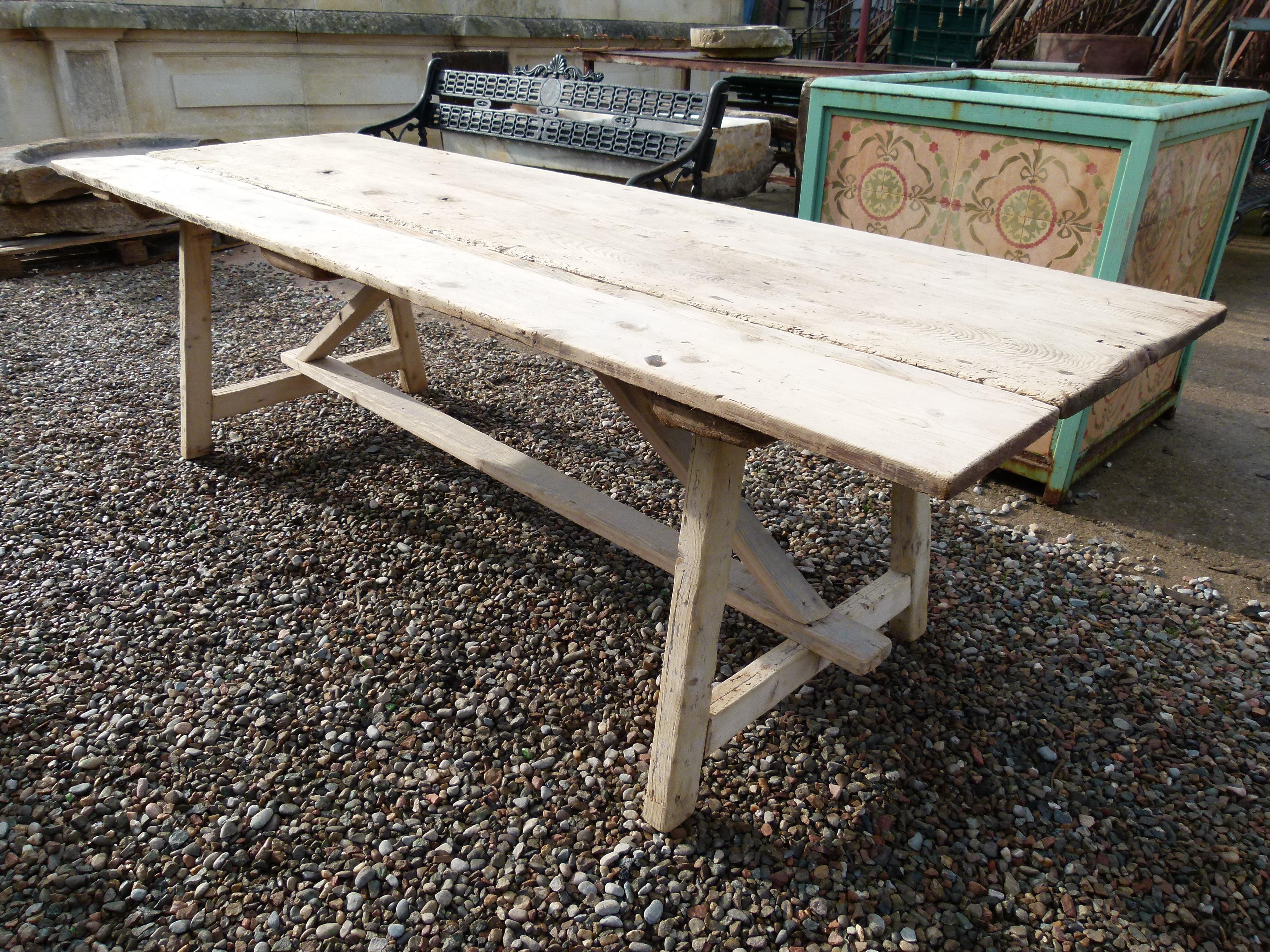 19th Century rustic table from north East Spain ( Catalonian). Made completely from pine wood. Ideal for country style house. It is quite large and can take up to 8-10 diners.

