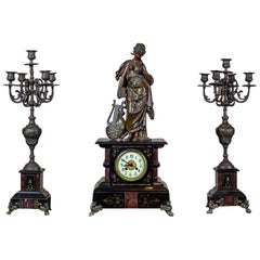 Antique 19th Century S. Marti & Cie Mantle Clock Set