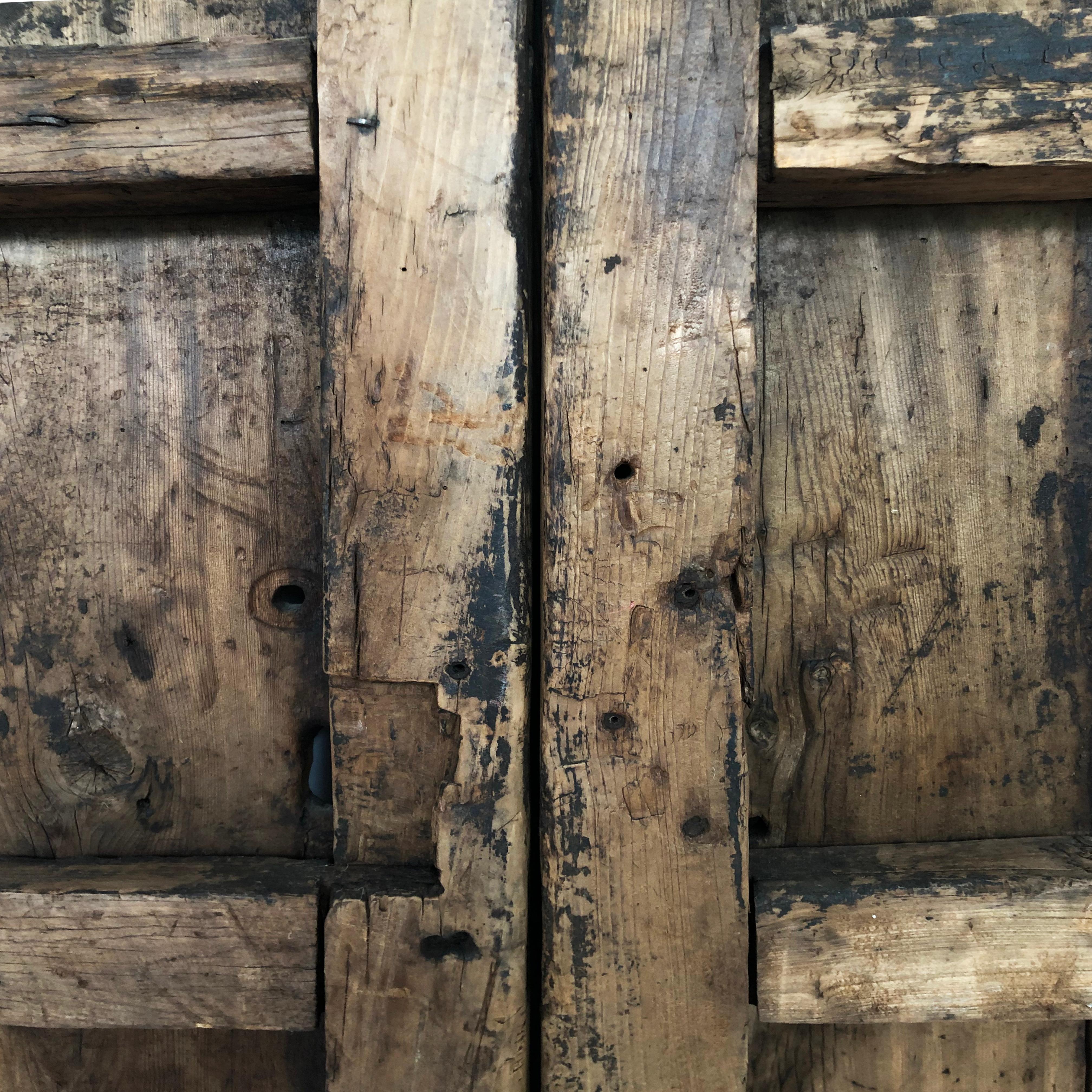 19th Century Sabino Wood Door Found in Western México In Distressed Condition In Guadalajra, Jal