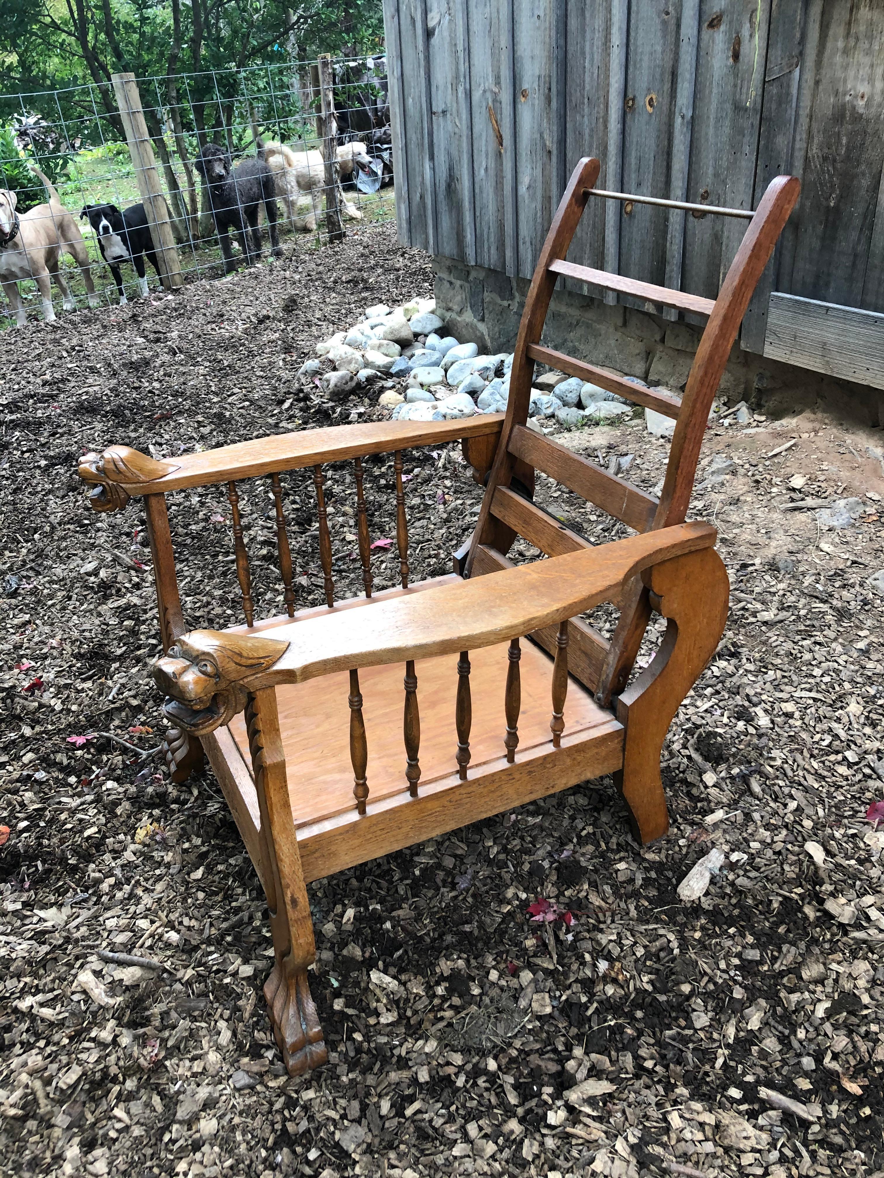 19th Century S.A.Cook Reclining Morris Chair with Griffins 4