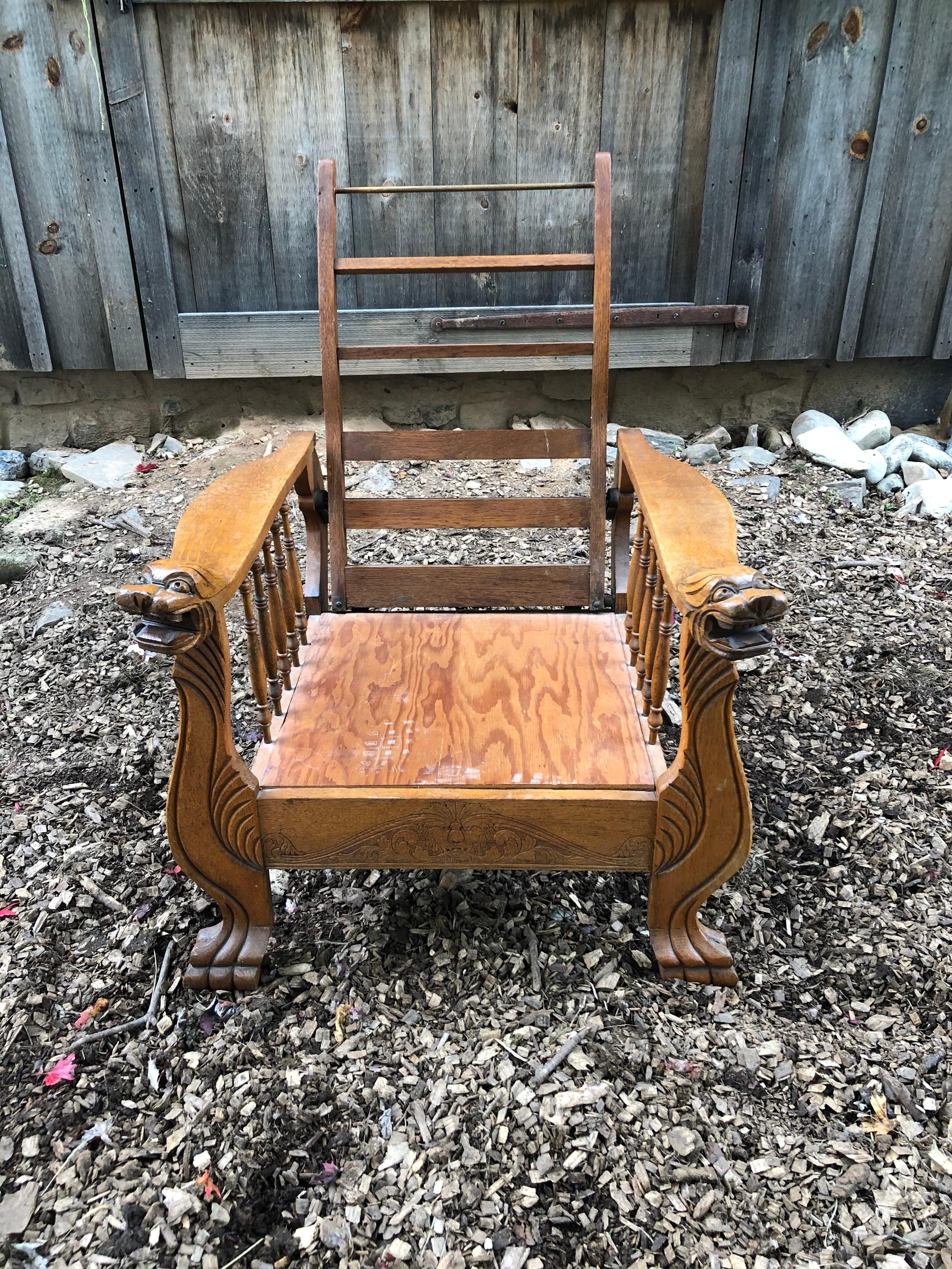 19th Century S.A.Cook Reclining Morris Chair with Griffins 5