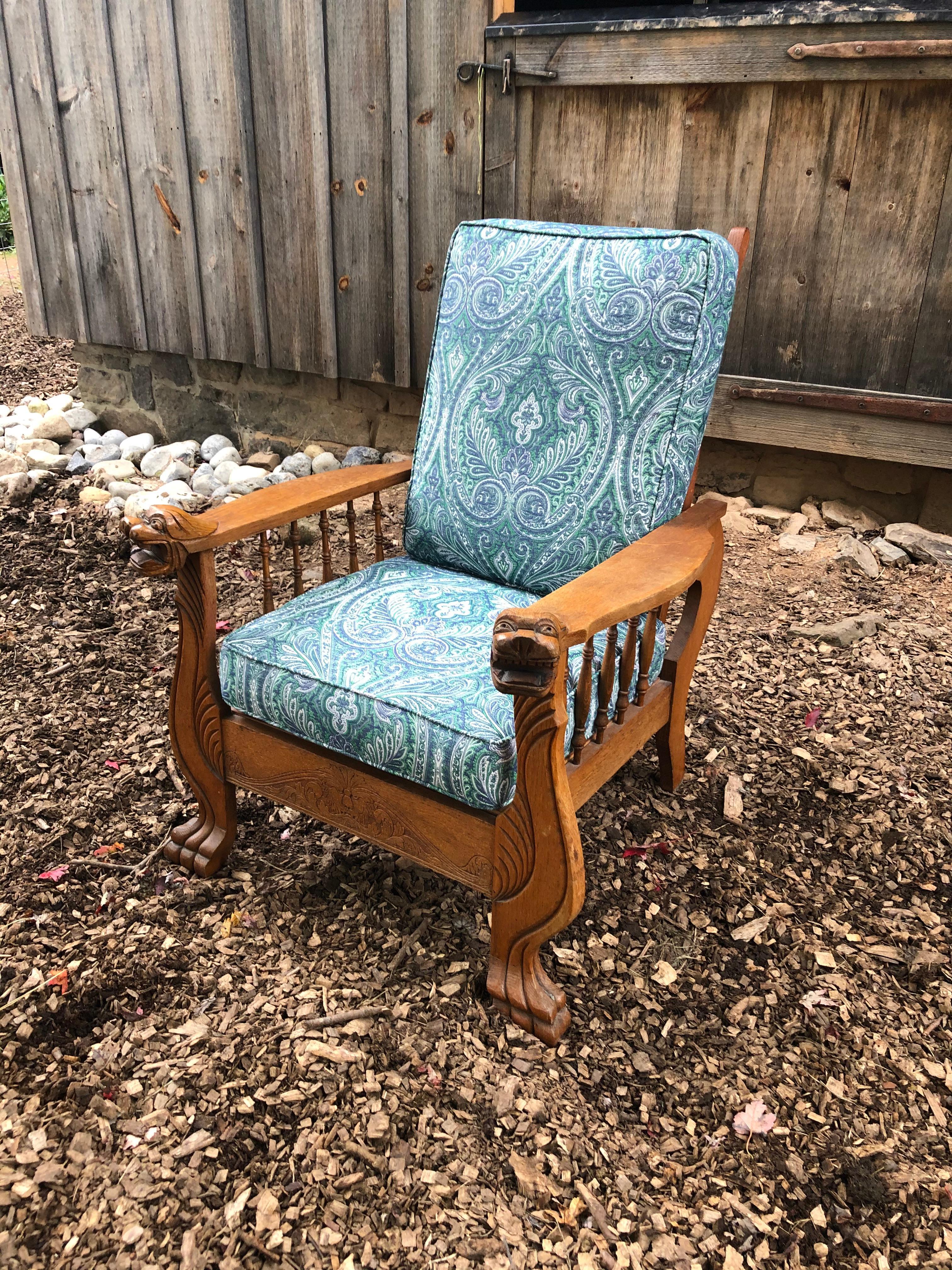 American 19th Century S.A.Cook Reclining Morris Chair with Griffins