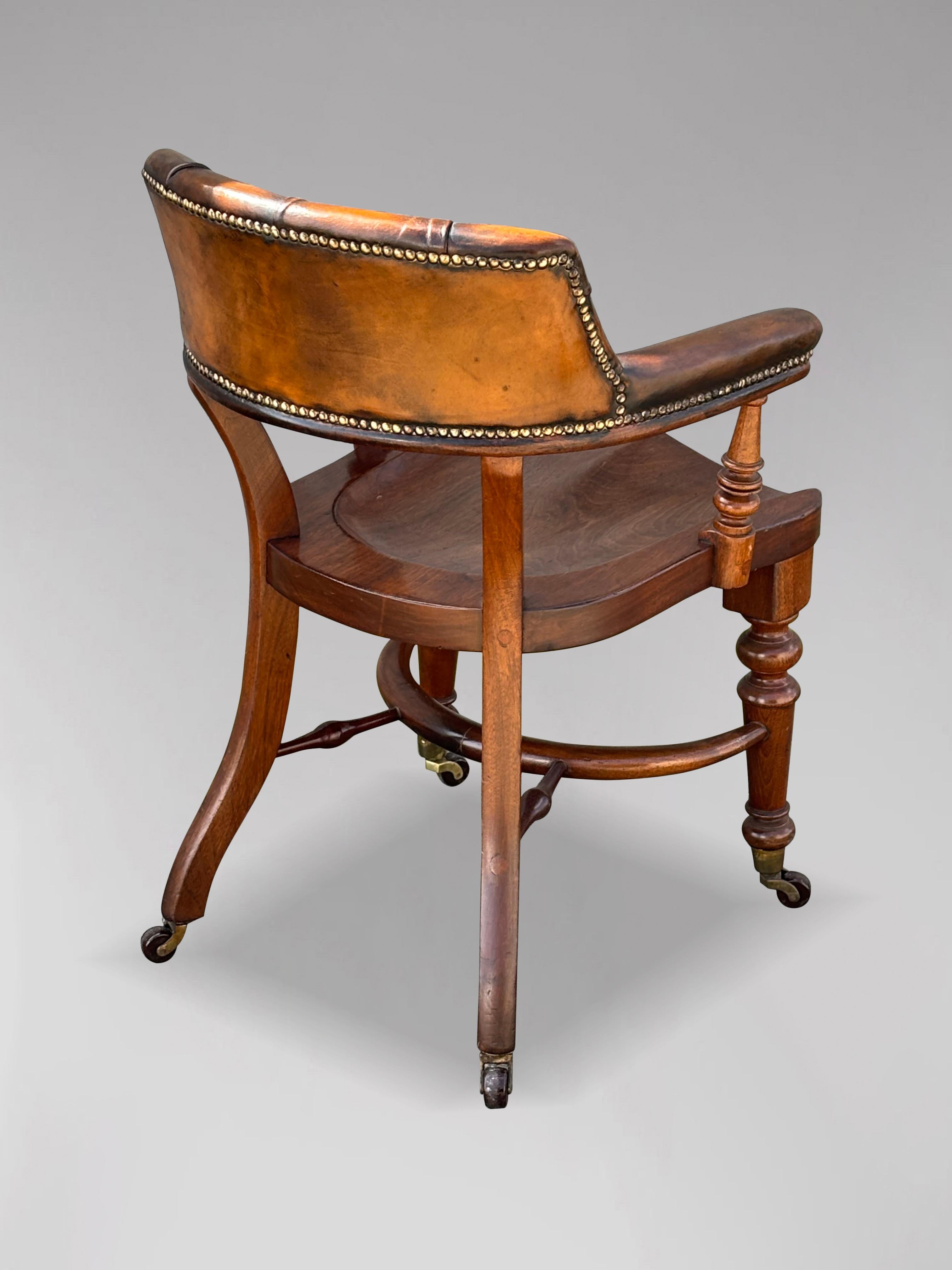British 19th Century Saddle Seat Leather Desk Armchair For Sale