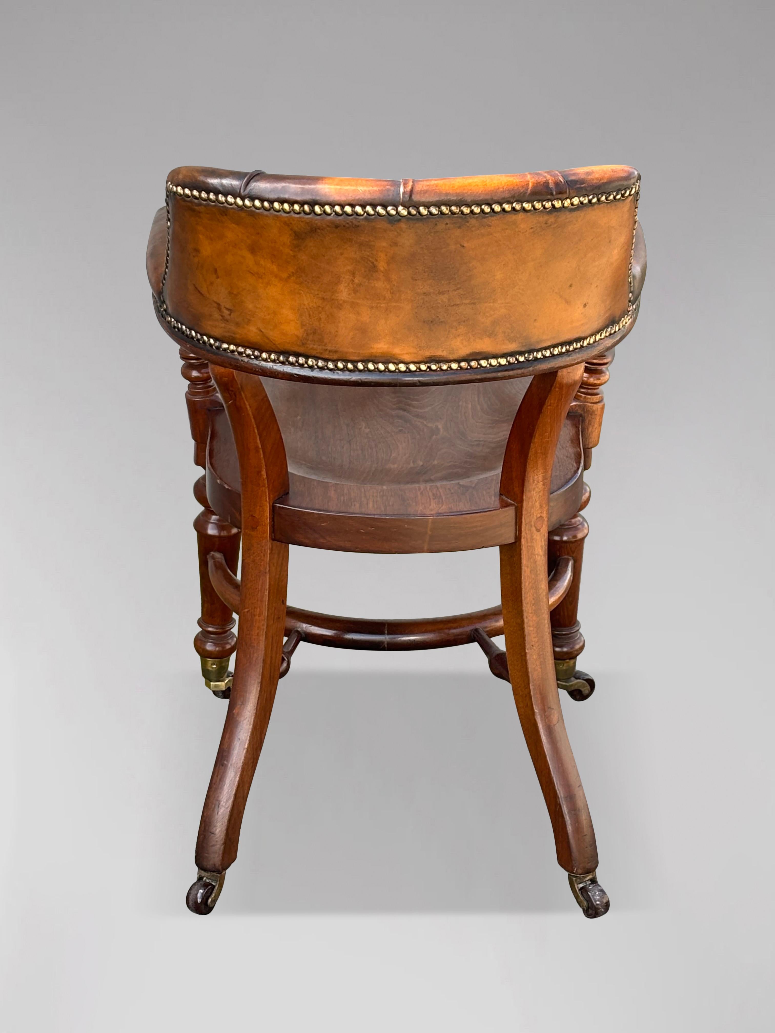 Polished 19th Century Saddle Seat Leather Desk Armchair For Sale