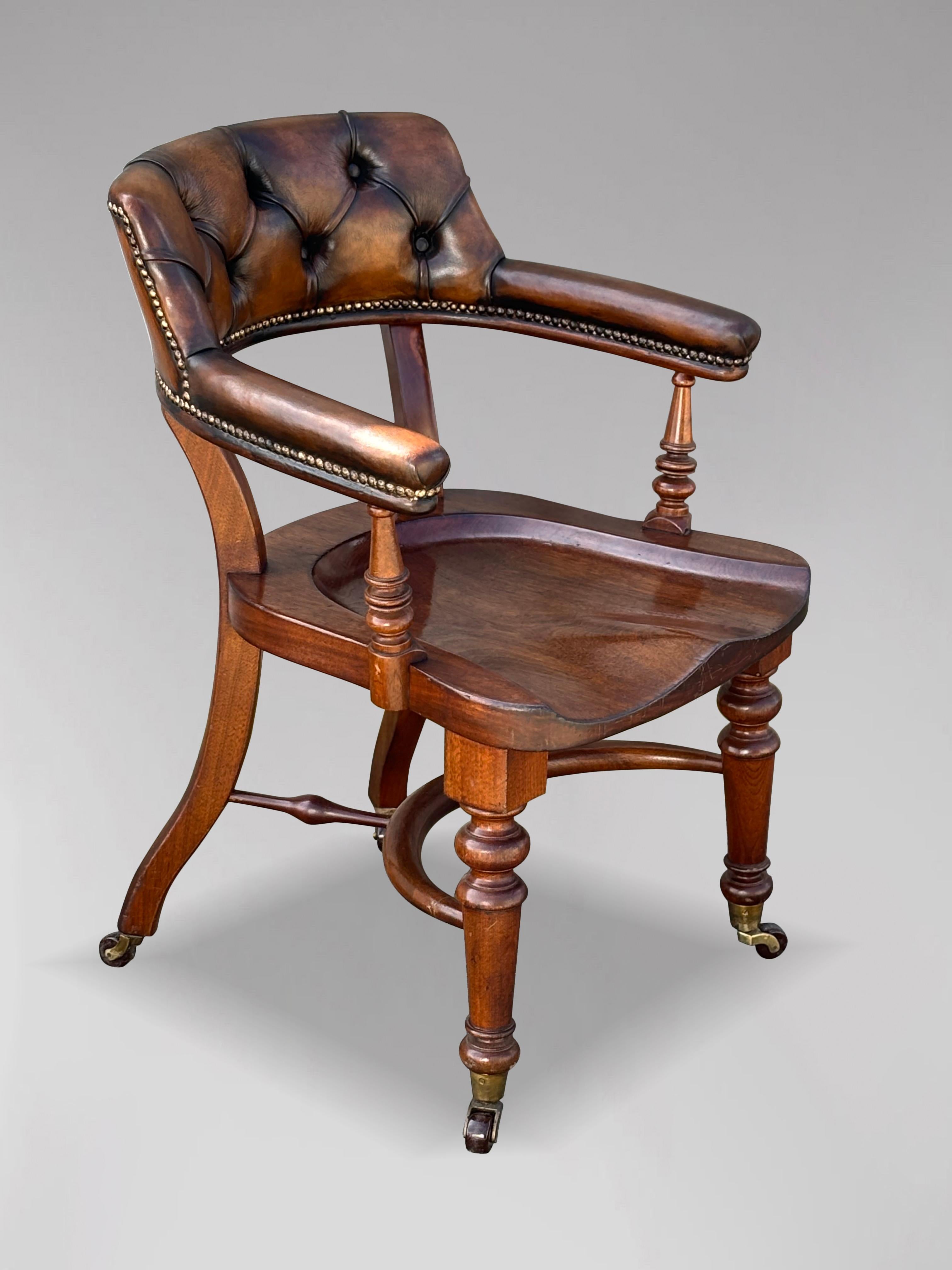 19th Century Saddle Seat Leather Desk Armchair For Sale 2