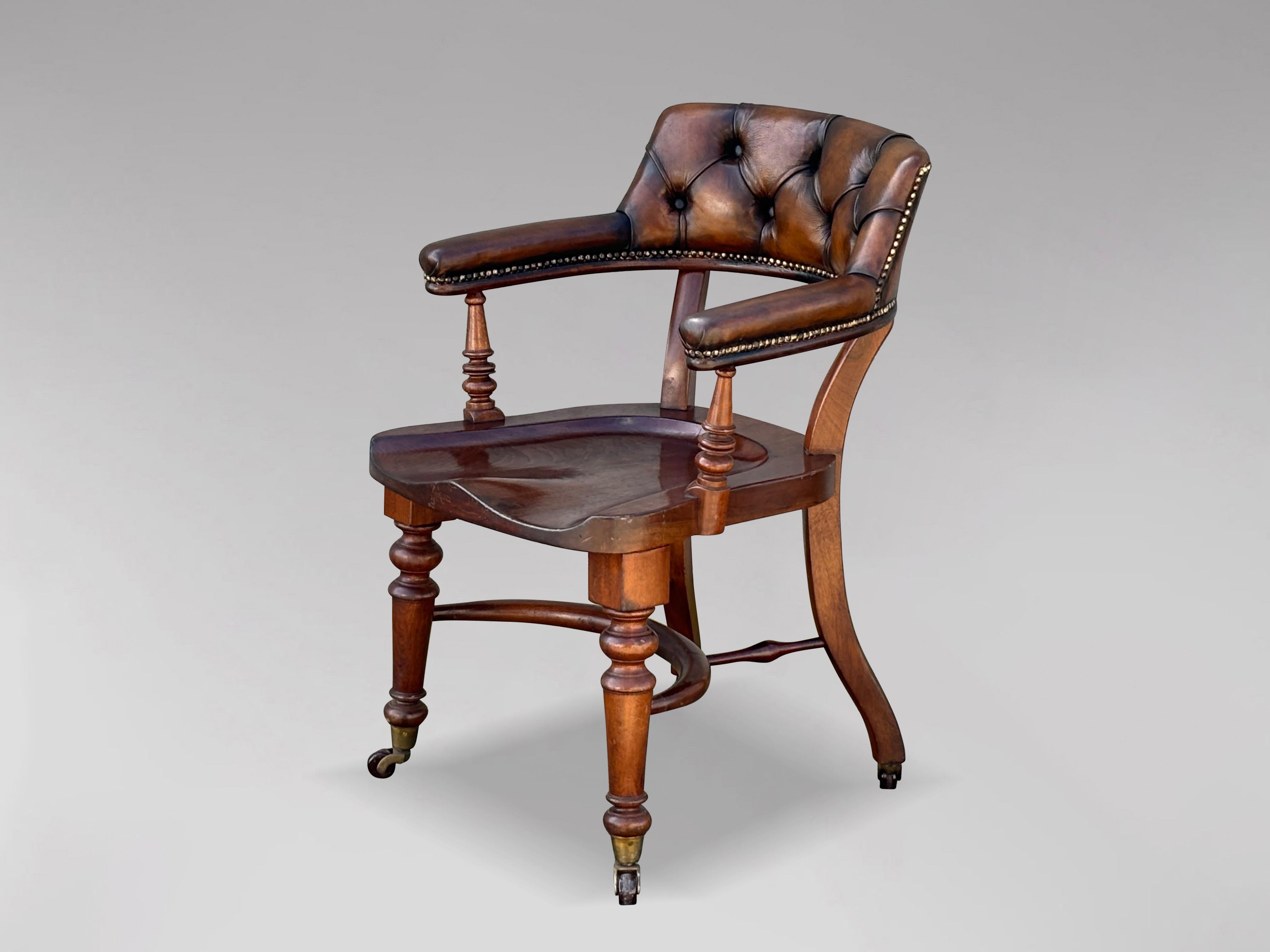 19th Century Saddle Seat Leather Desk Armchair For Sale 3
