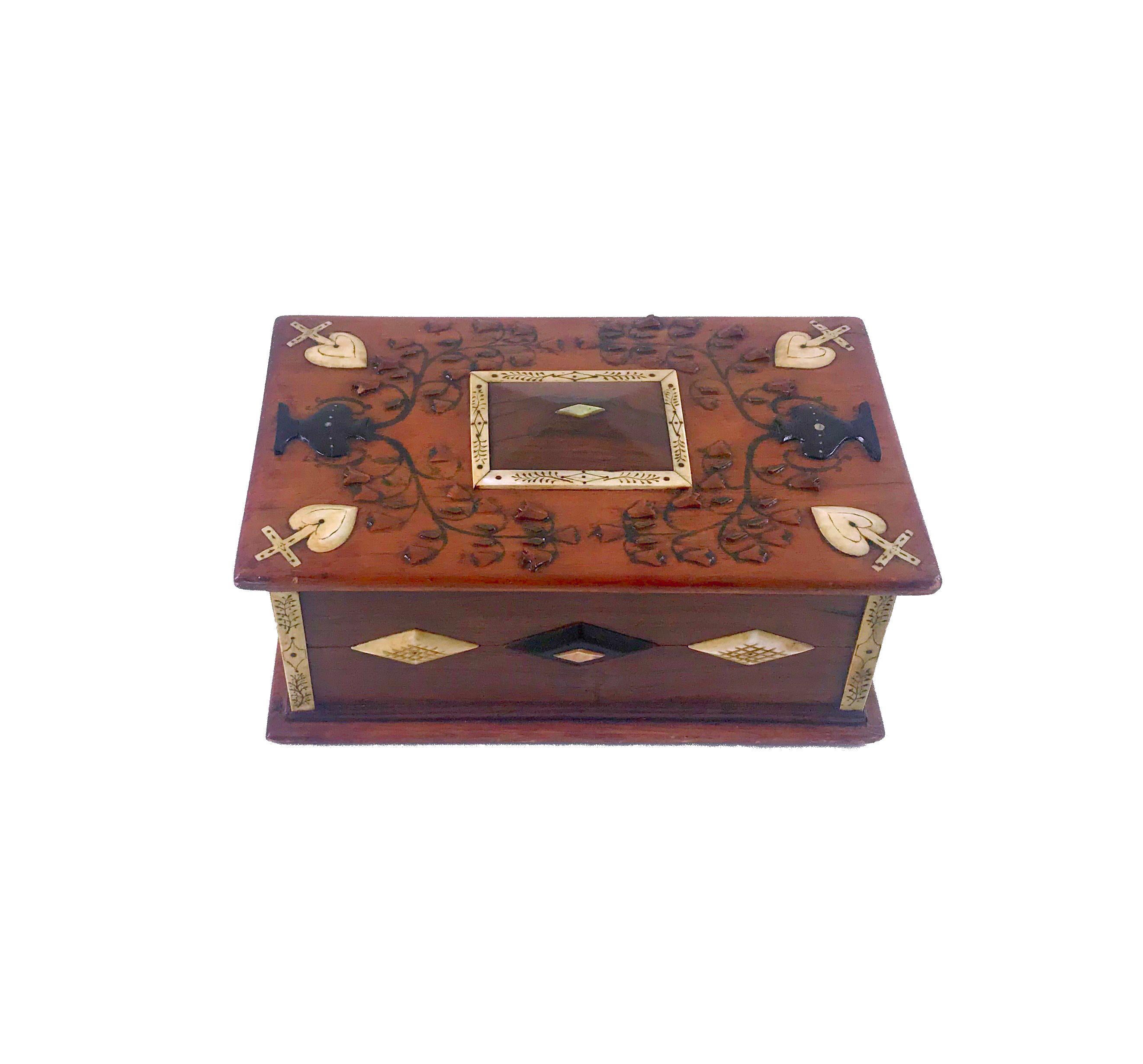 Folk Art 19th Century Sailor Made Rosewood Lift Top Valuable's Box