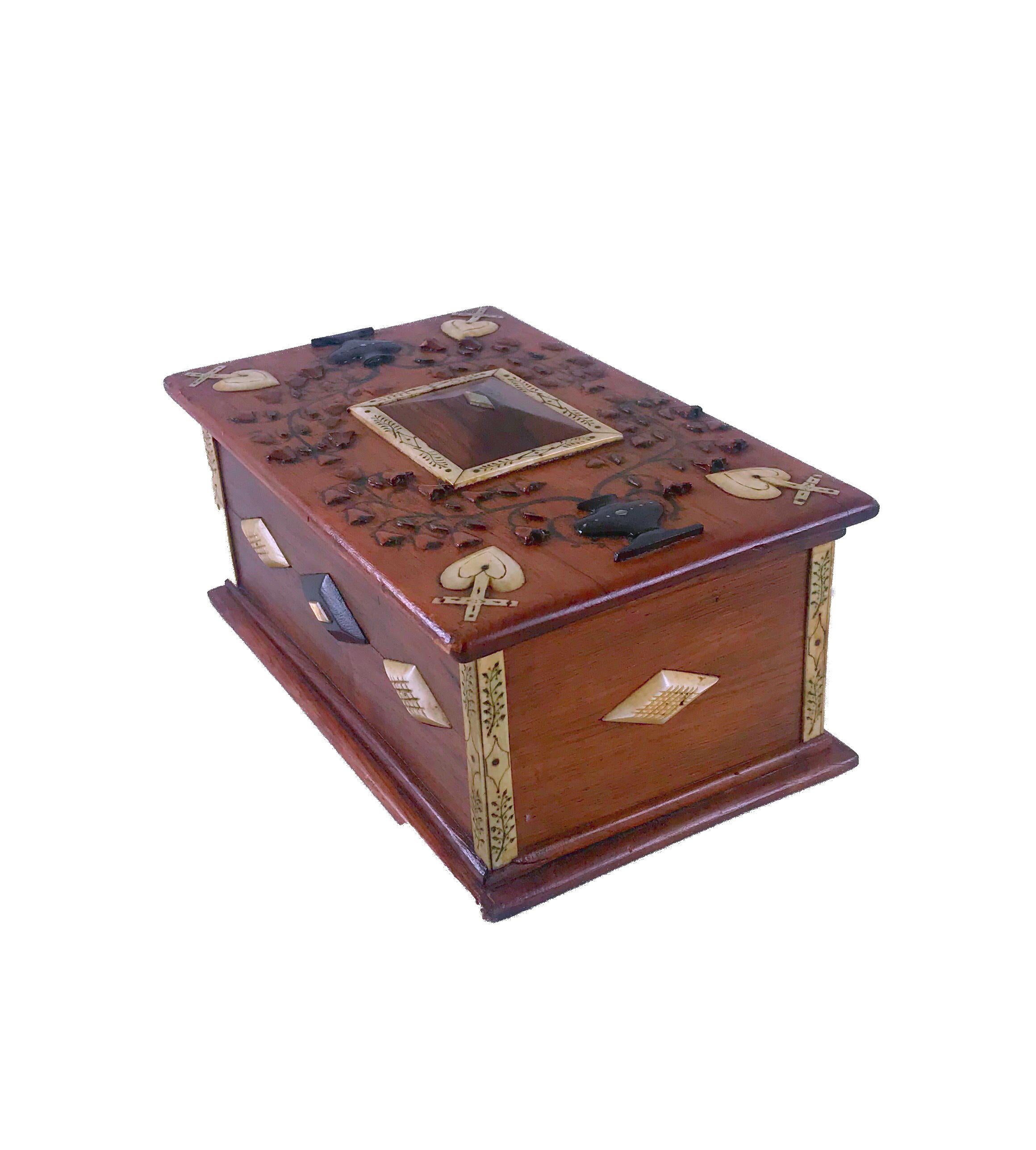 19th Century Sailor Made Rosewood Lift Top Valuable's Box In Good Condition In Nantucket, MA