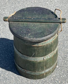 Large 19th Century Wooden Bucket in Green Paint
