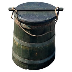 Used Large 19th Century Wooden Bucket in Green Paint
