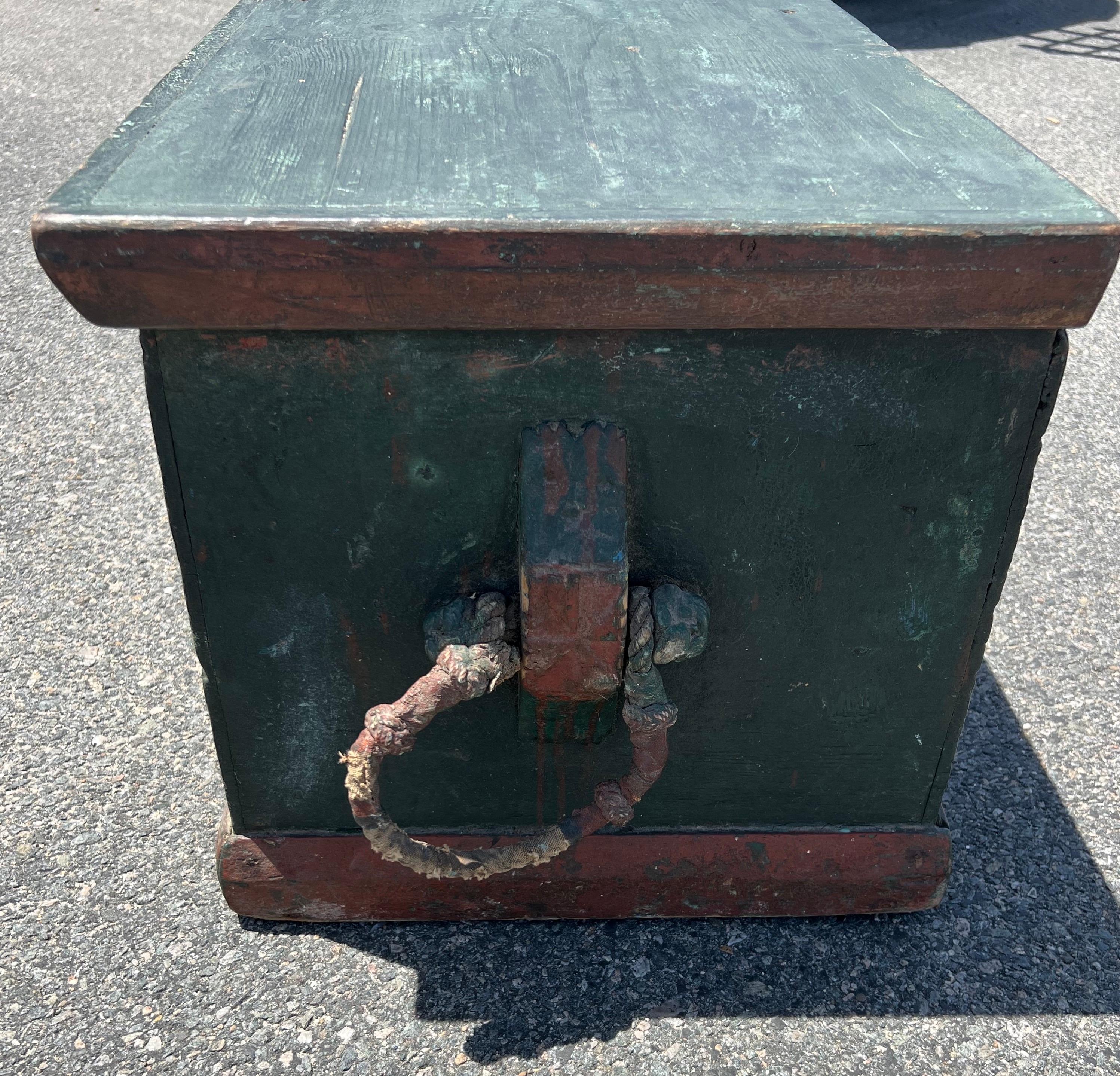 Hand-Crafted 19th Century Sailor's Chest with Original Paint and Rope Beckets