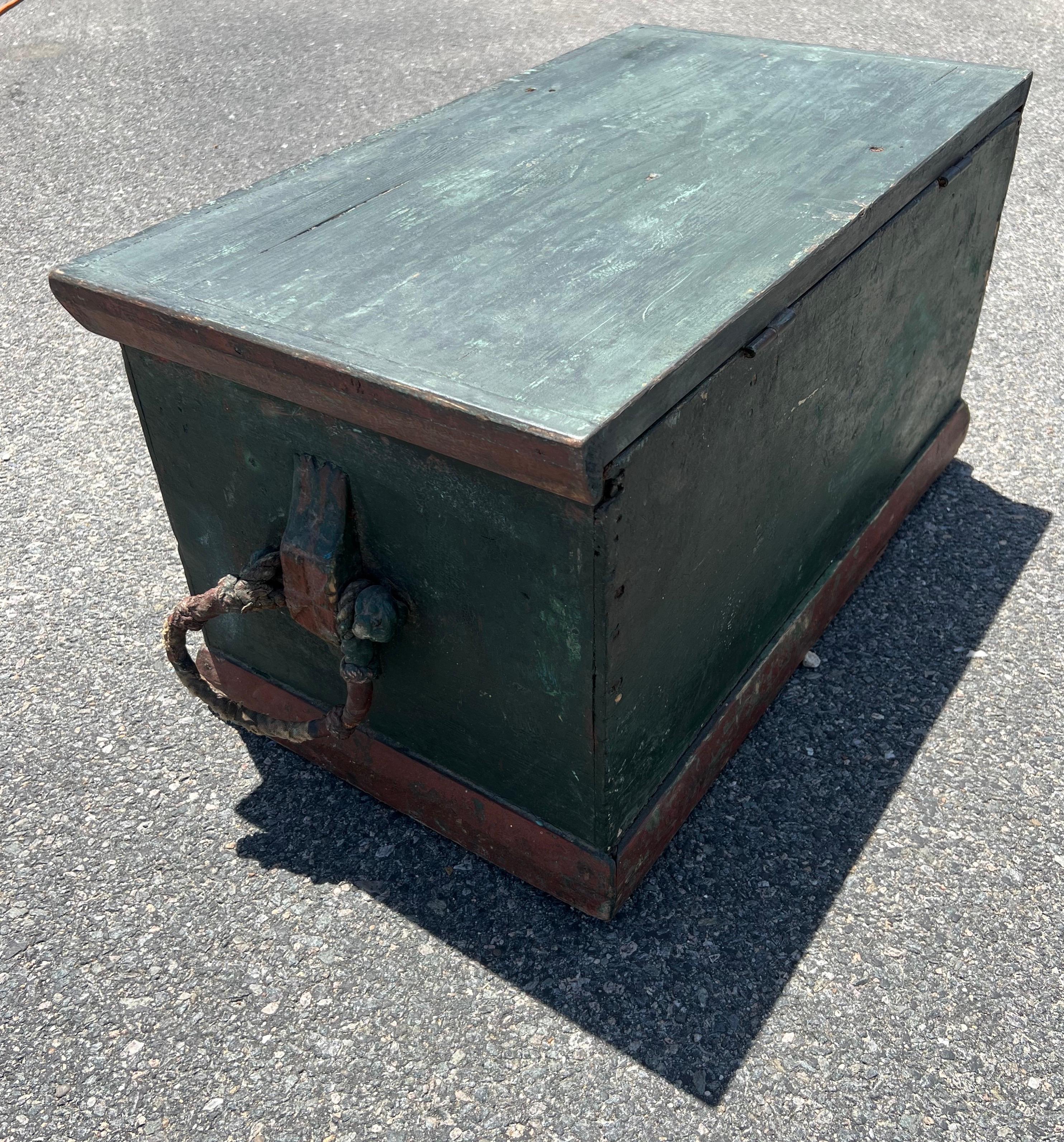 19th Century Sailor's Chest with Original Paint and Rope Beckets In Good Condition In Nantucket, MA