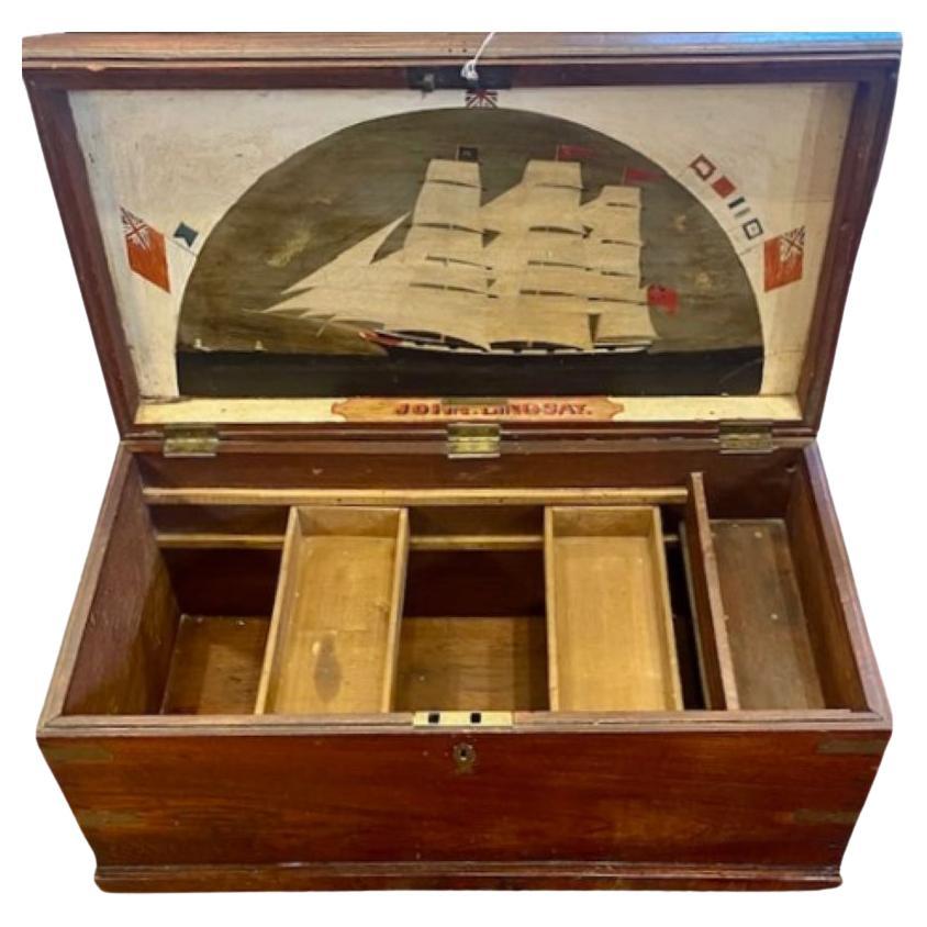 19th Century Sailor's Decorated Sea Chest, signed. For Sale