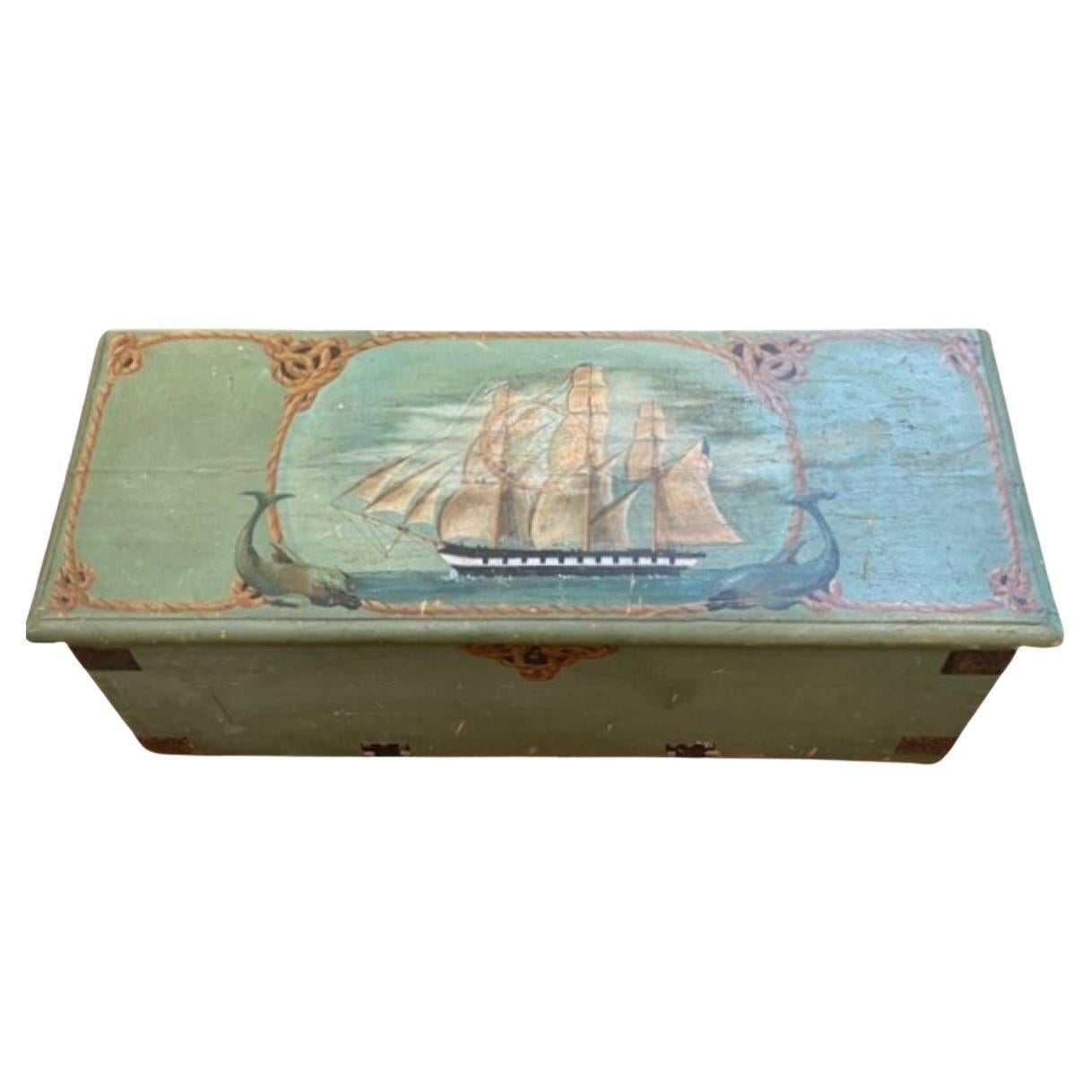 19th Century Sailor's Folk Art Decorated Sea Chest