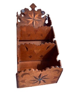 19. Jahrhundert Sailor's Folk Art Intarsien Wandtasche