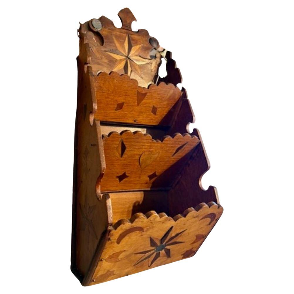 19th Century Sailor's Folk Art Inlaid Wall Pocket