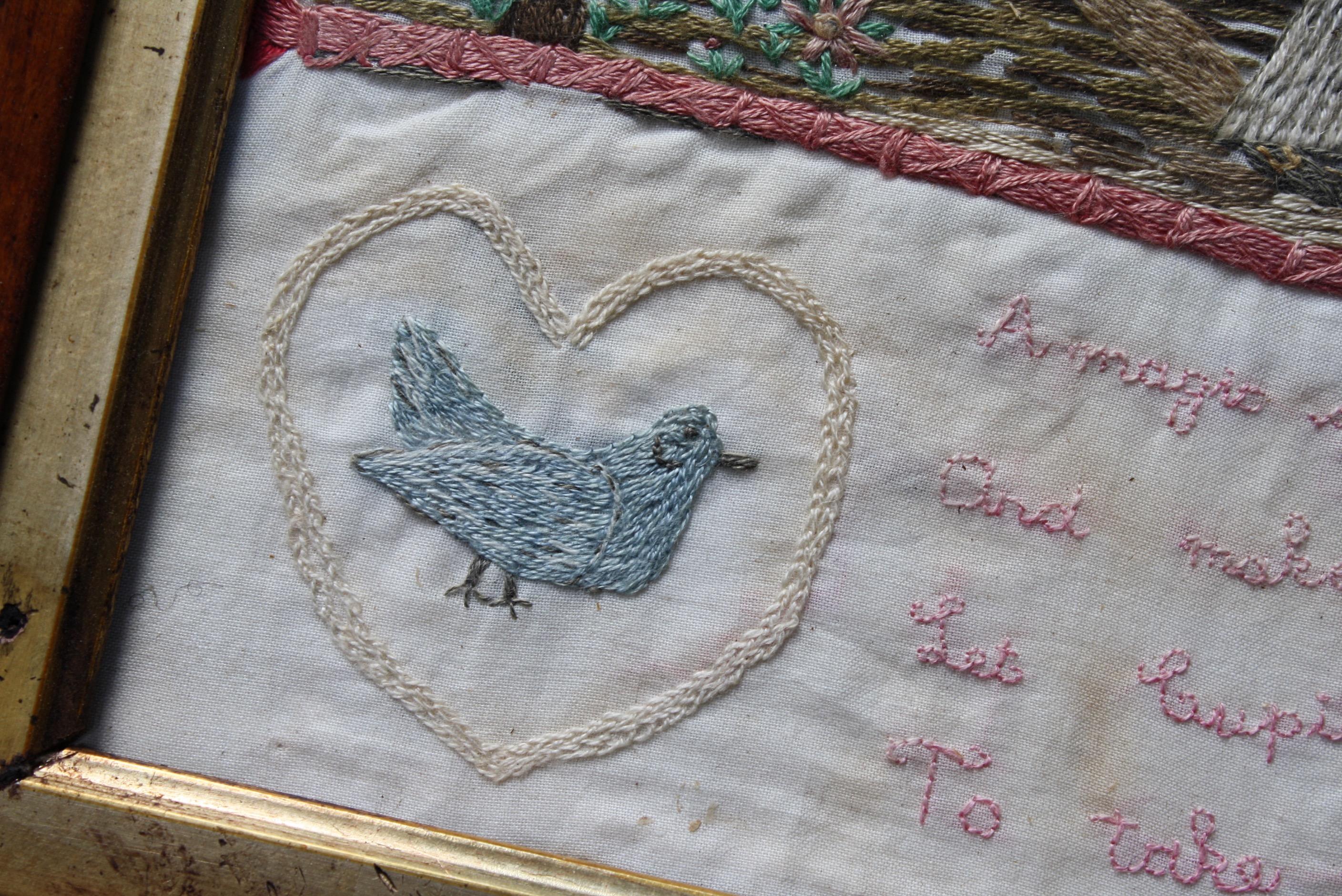 19th Century Sailors Folk Art Needlework Valentine Keepsake Maple Frame 6