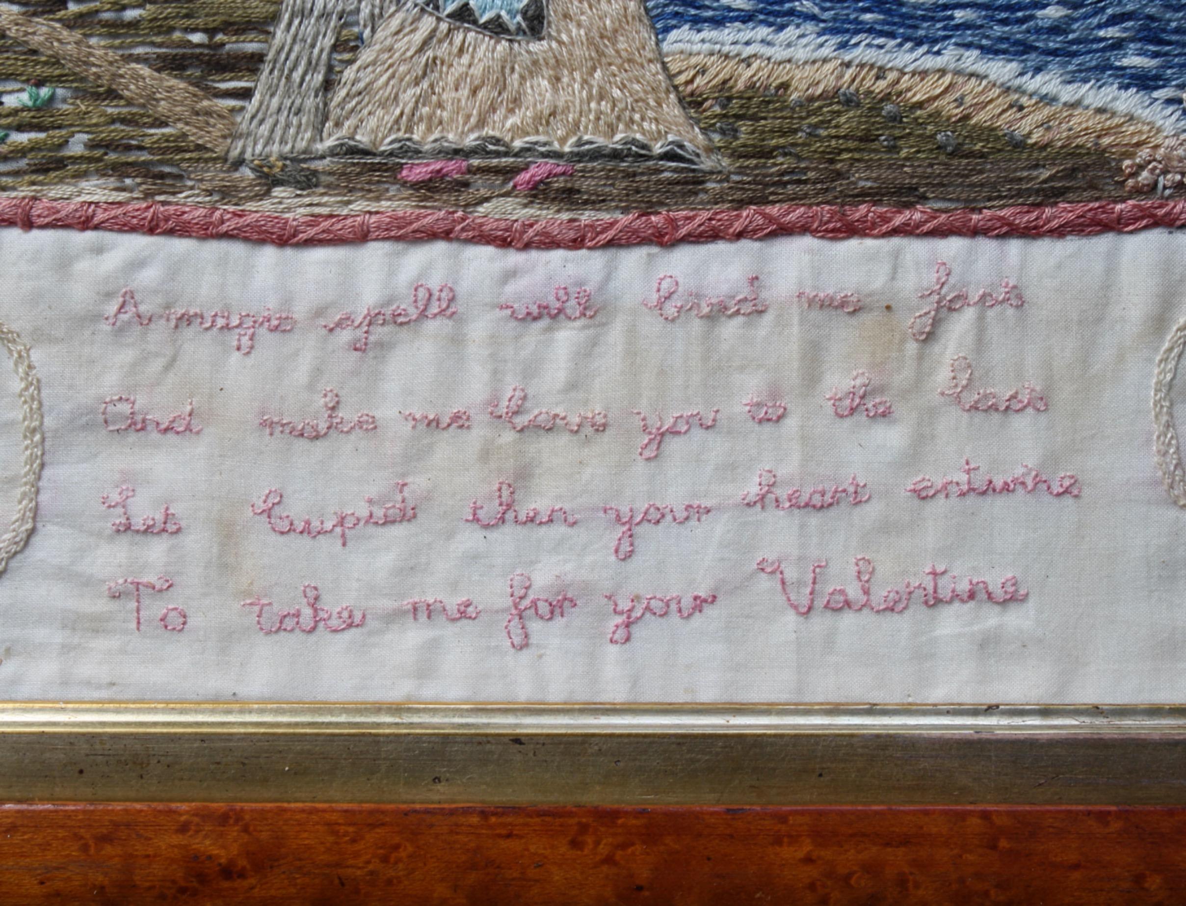 19th Century Sailors Folk Art Needlework Valentine Keepsake Maple Frame 7
