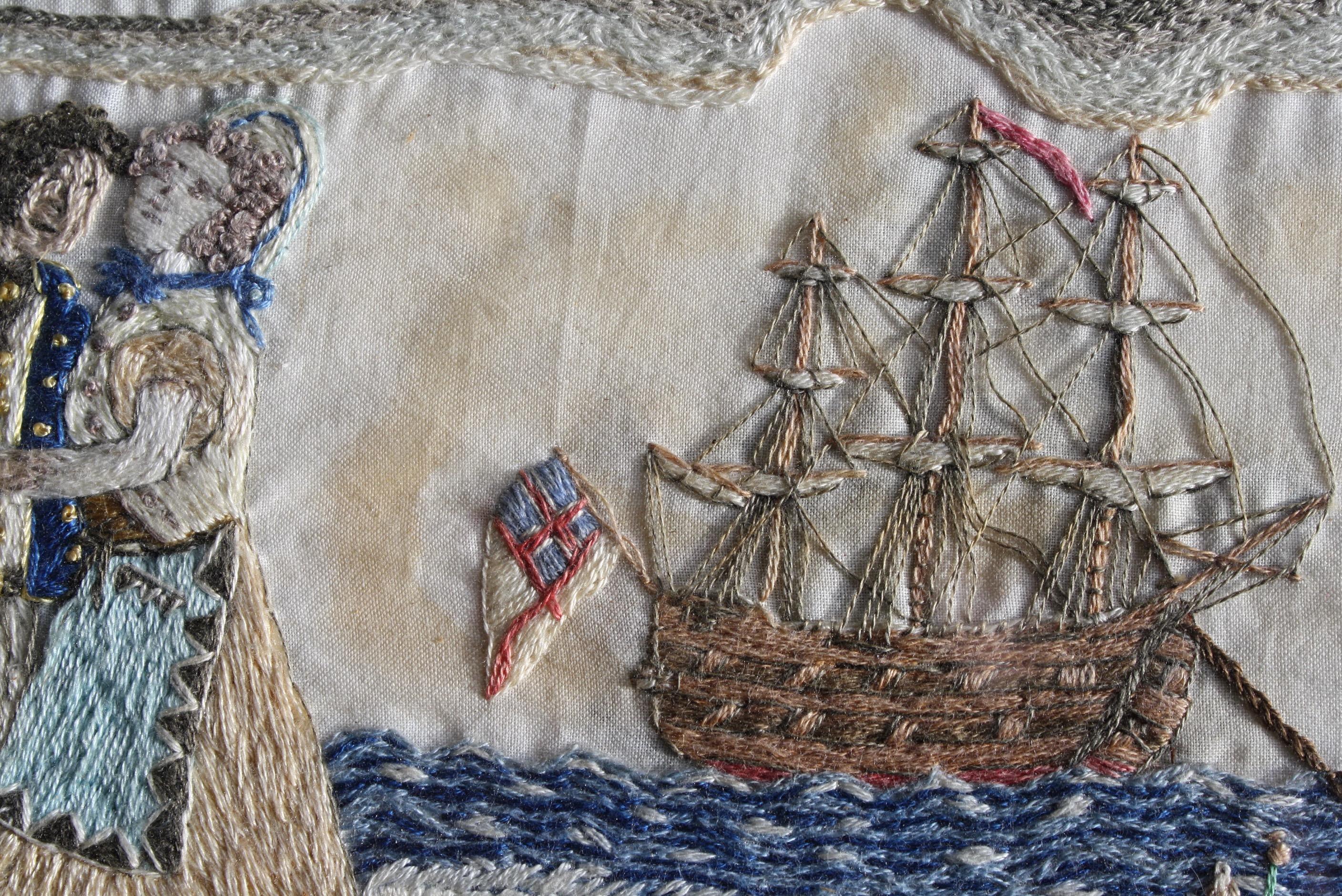 19th Century Sailors Folk Art Needlework Valentine Keepsake Maple Frame 8