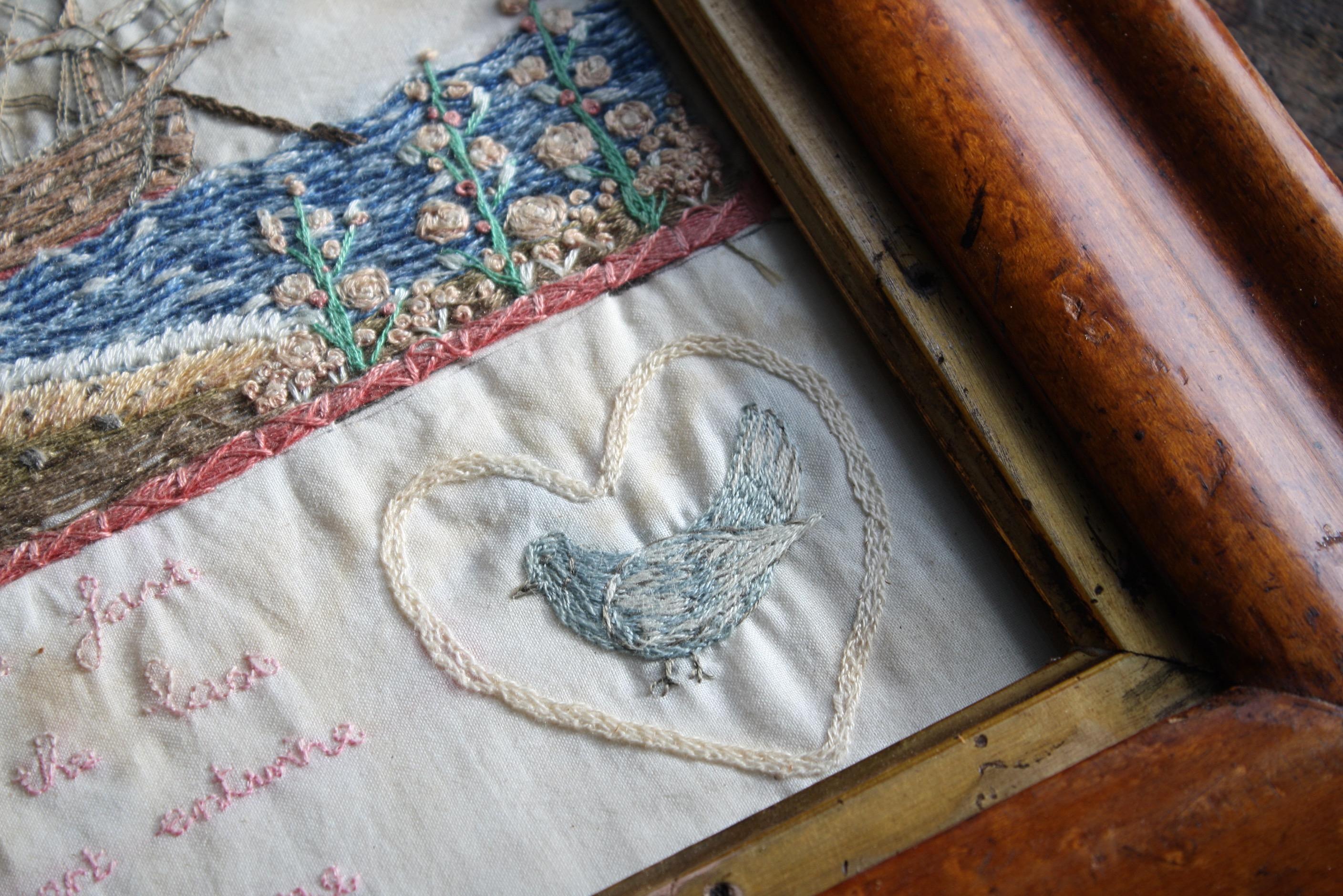 19th Century Sailors Folk Art Needlework Valentine Keepsake Maple Frame 9