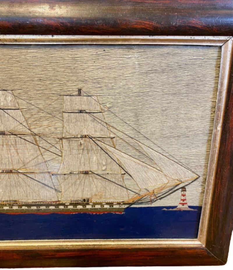 English 19th Century Sailor's Folk Art Woolie of a Square-Rigged Ship, circa 1850 For Sale