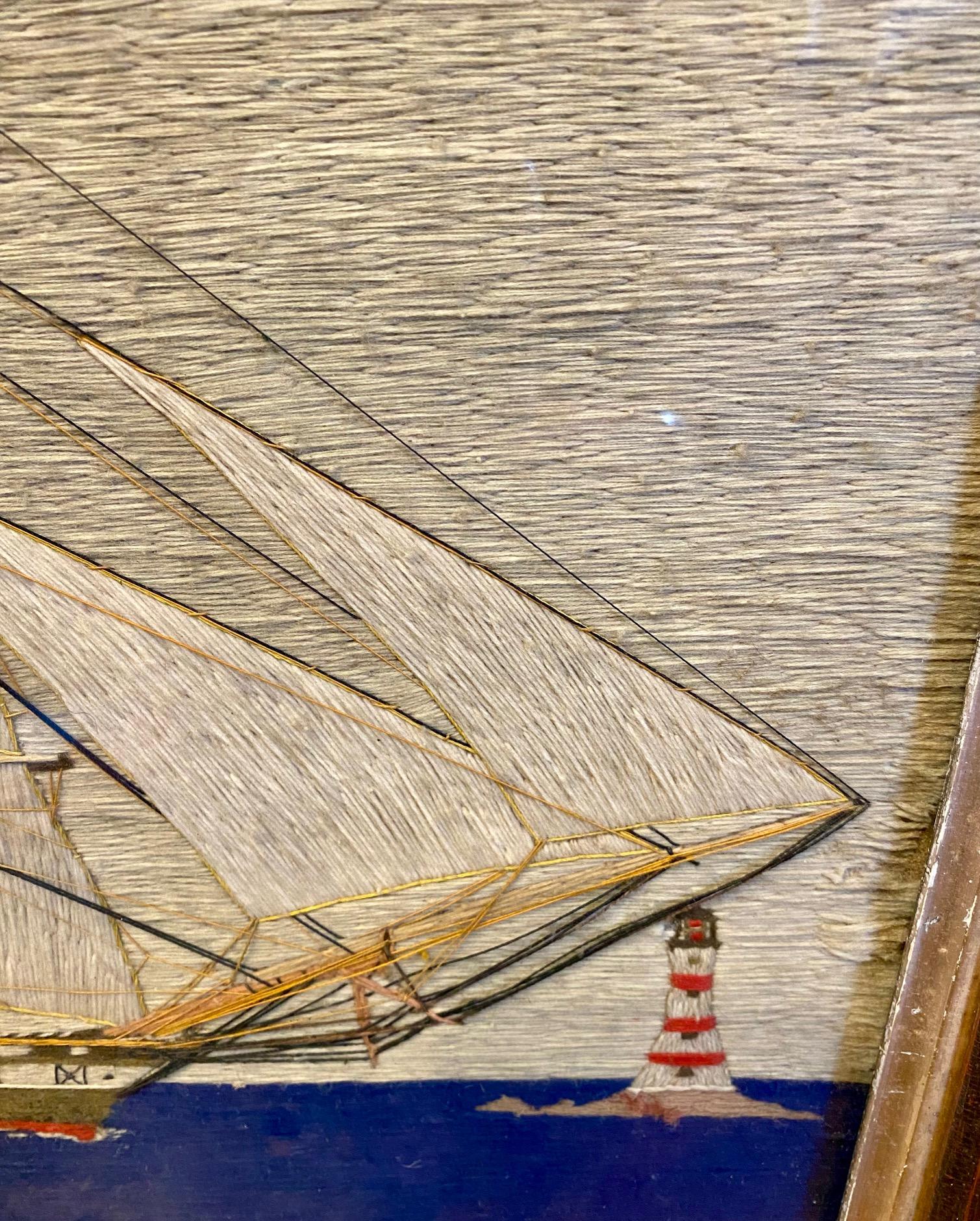 Hand-Crafted 19th Century Sailor's Folk Art Woolie of a Square-Rigged Ship, circa 1850 For Sale