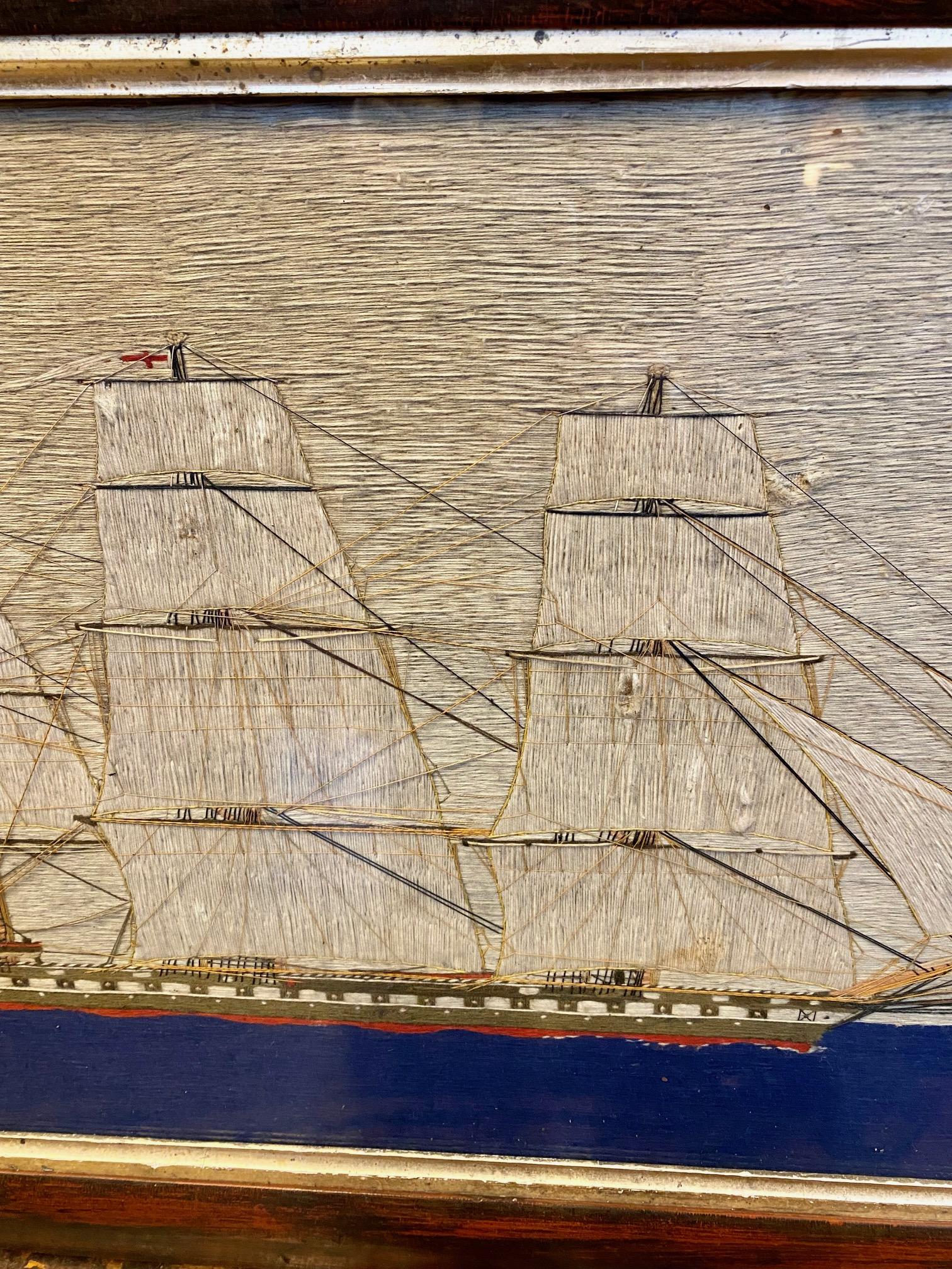 19th Century Sailor's Folk Art Woolie of a Square-Rigged Ship, circa 1850 In Good Condition For Sale In Nantucket, MA