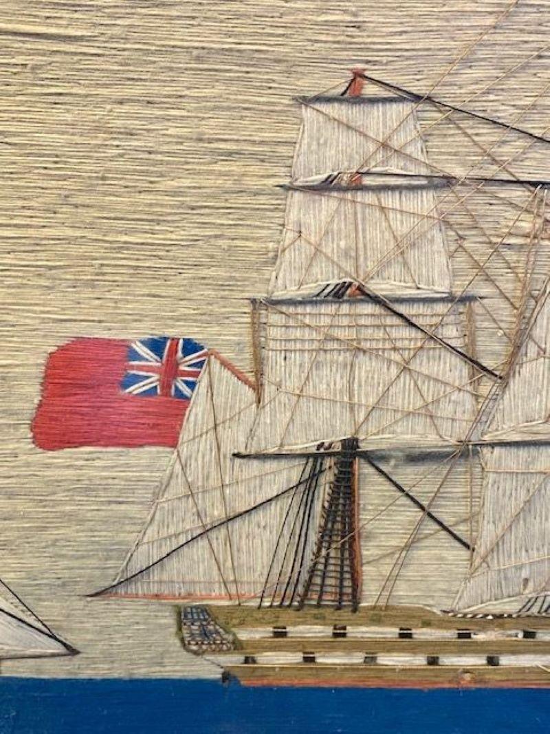 Artisanat Lainière d'art populaire de marin du 19e siècle avec navire de ligne et sloop, vers 1850 en vente