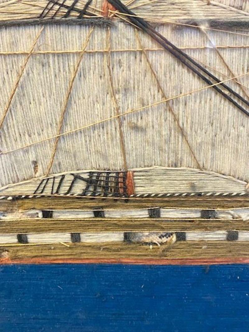 Fait main Lainière d'art populaire de marin du 19e siècle avec navire de ligne et sloop, vers 1850 en vente