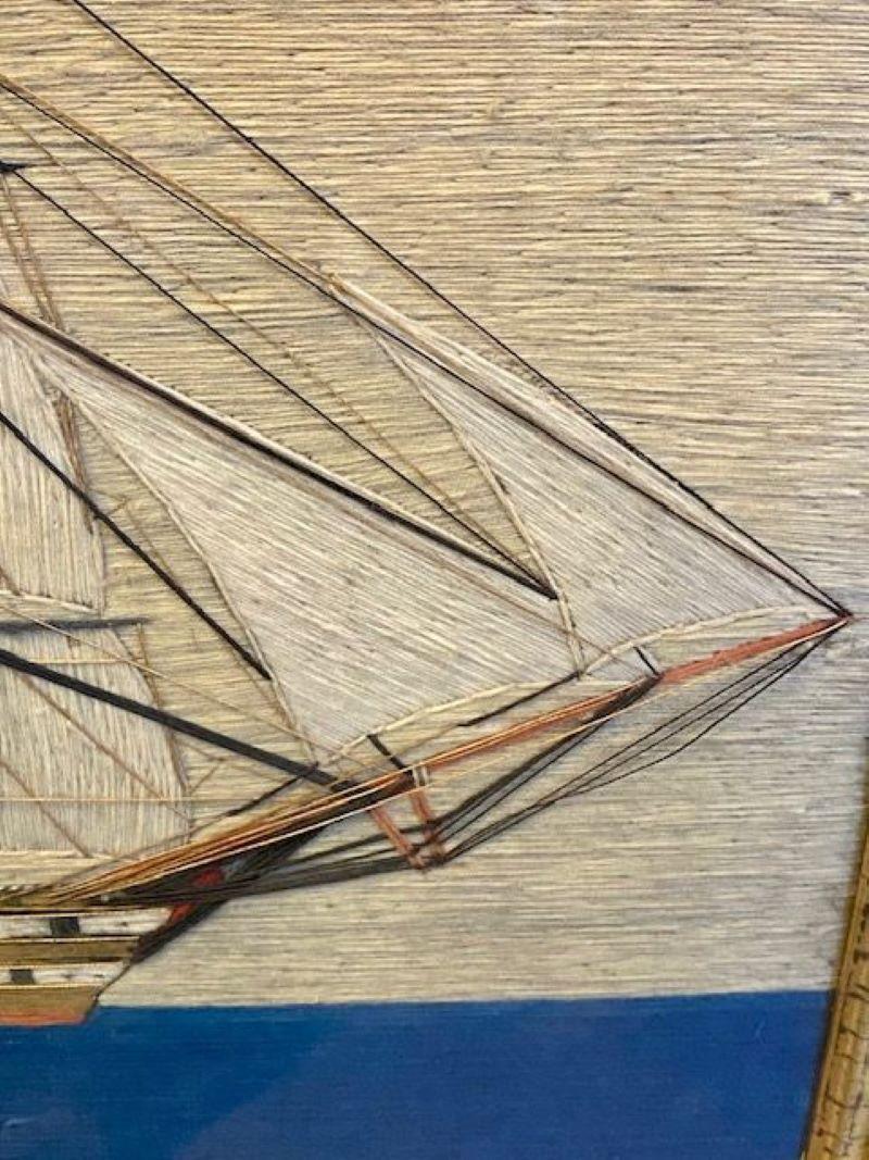 Sailor's Folk Art Woolie des 19. Jahrhunderts mit Schiff der Linie und des Sloop, ca. 1850 im Zustand „Gut“ im Angebot in Nantucket, MA