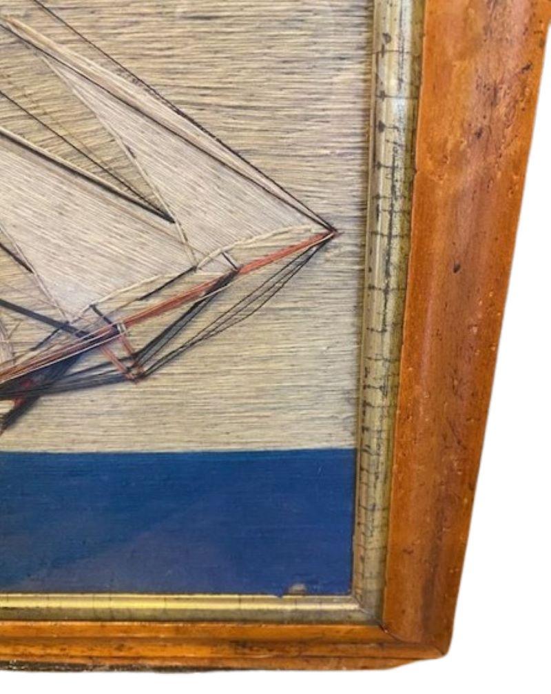19th Century Sailor's Folk Art Woolie with Ship of the Line and Sloop, ca 1850 For Sale 2