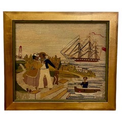 Antique 19th Century Sailor's Woolie Depicting a "Sailor's Farewell" circa 1850