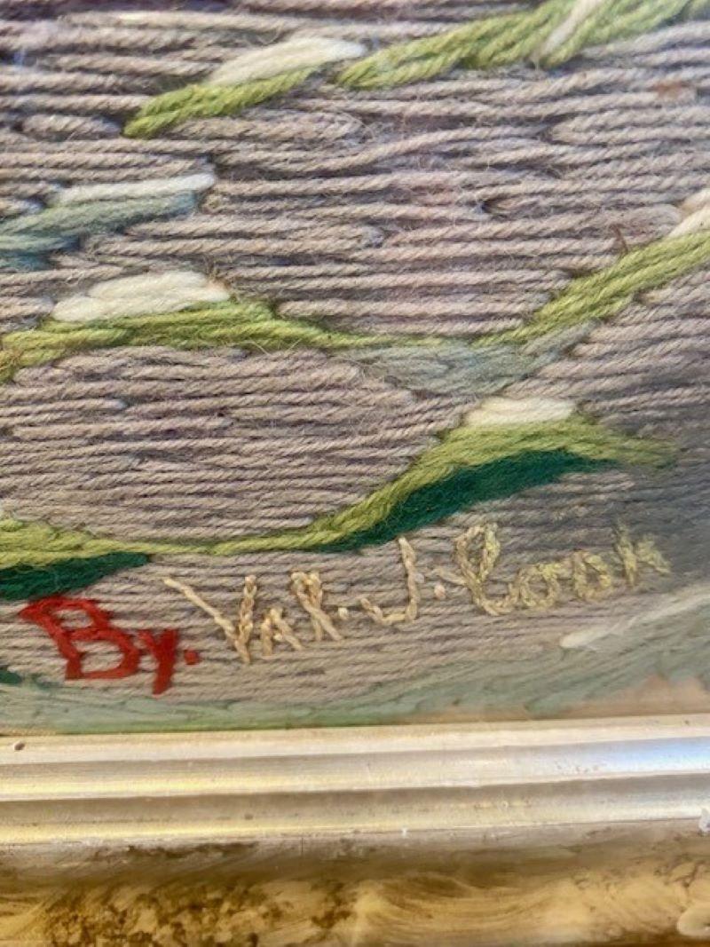 19th Century Sailor's Woolie of a British Brigantine, signed, in Decorated Frame In Good Condition In Nantucket, MA